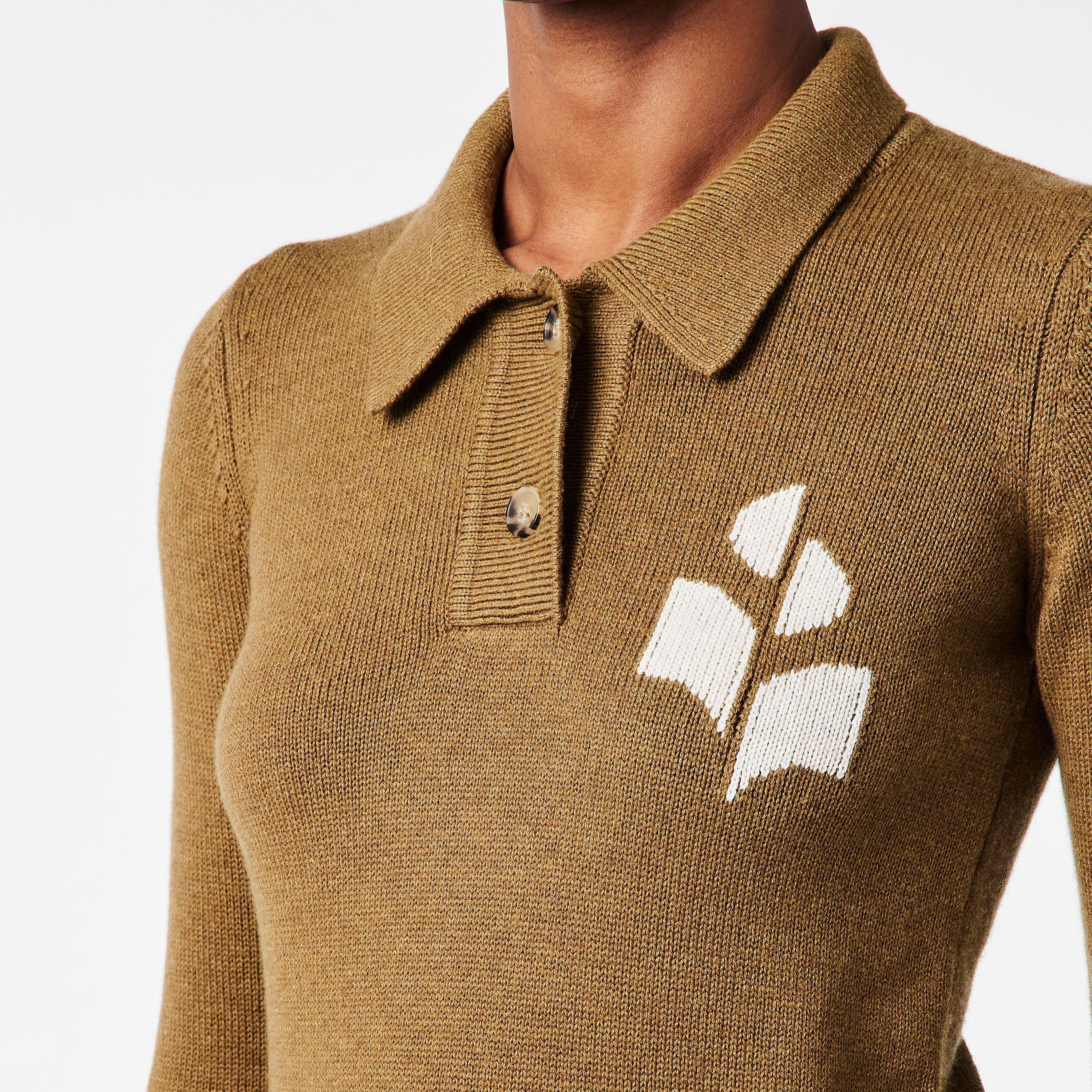 Khaki 67KI - Marant Etoile - Women's Nola Long Sleeve Knitted Polo Shirt - 5