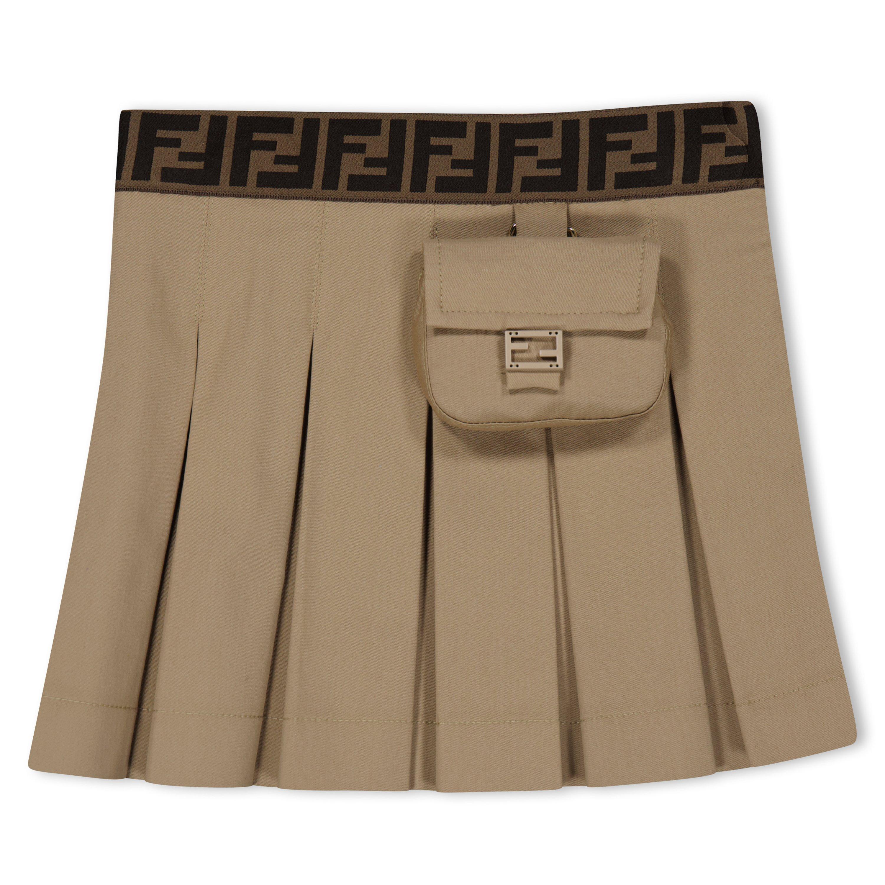 Beige F1F4G - Fendi - Branded Waistband Pleated Skirt Juniors - 3
