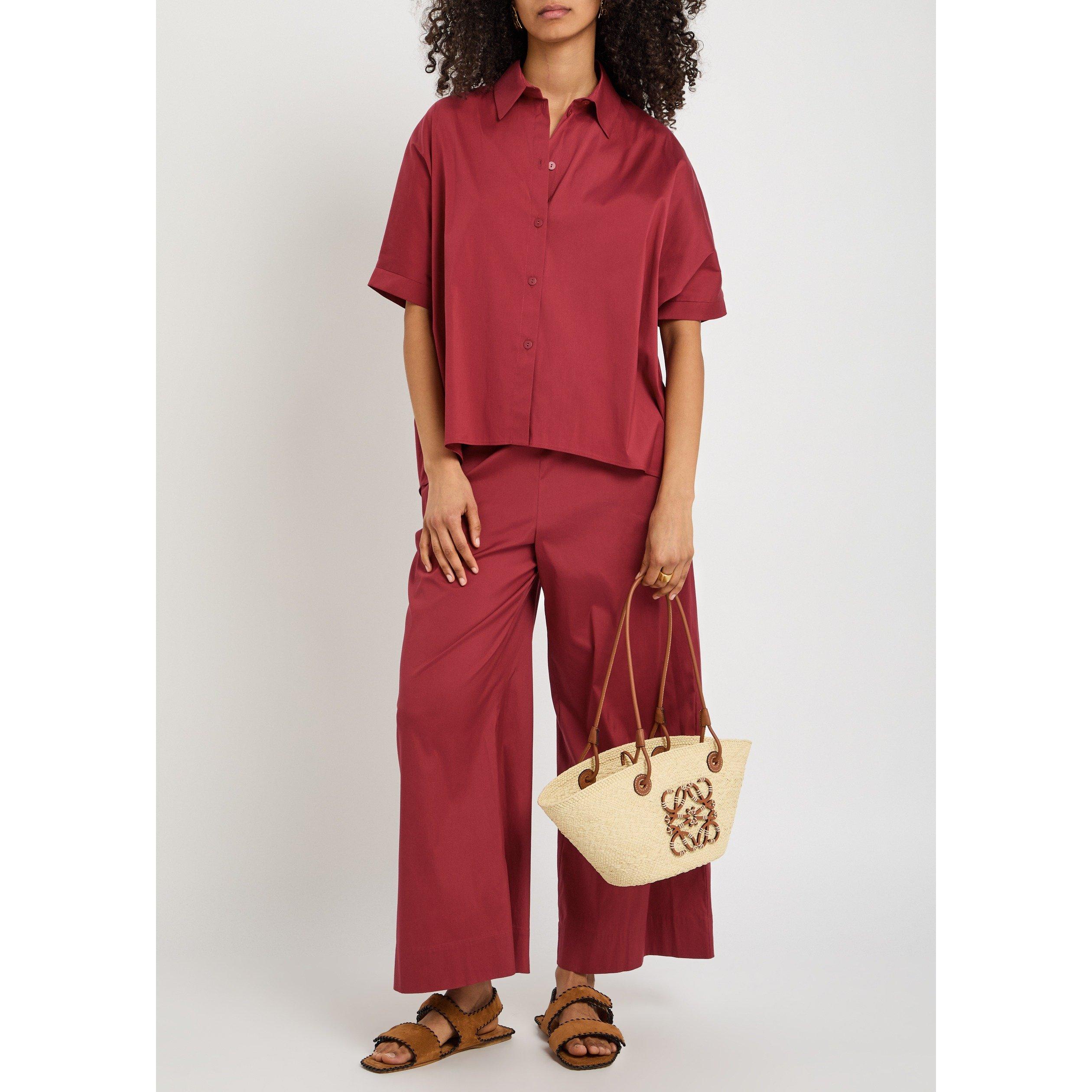 BURGUNDY - Max Mara - Women's Pittura Short-Sleeve Plain Shirt - 5