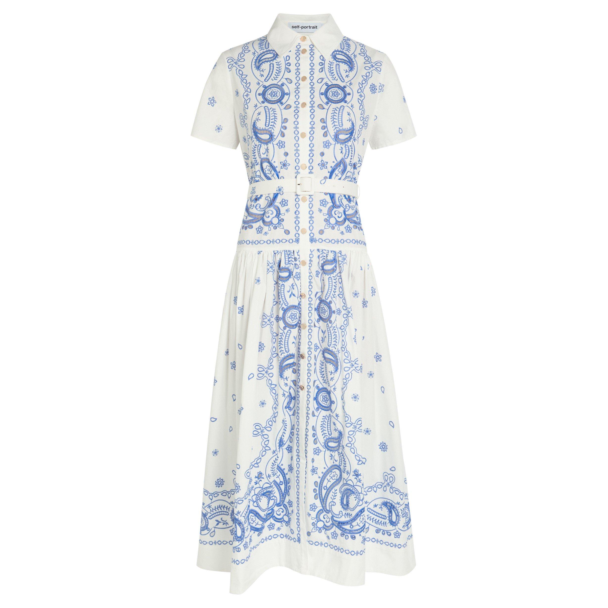 WHITE AND BLUE - Self Portrait - LD WHITE AND BLUE MIDI DRESS - 1