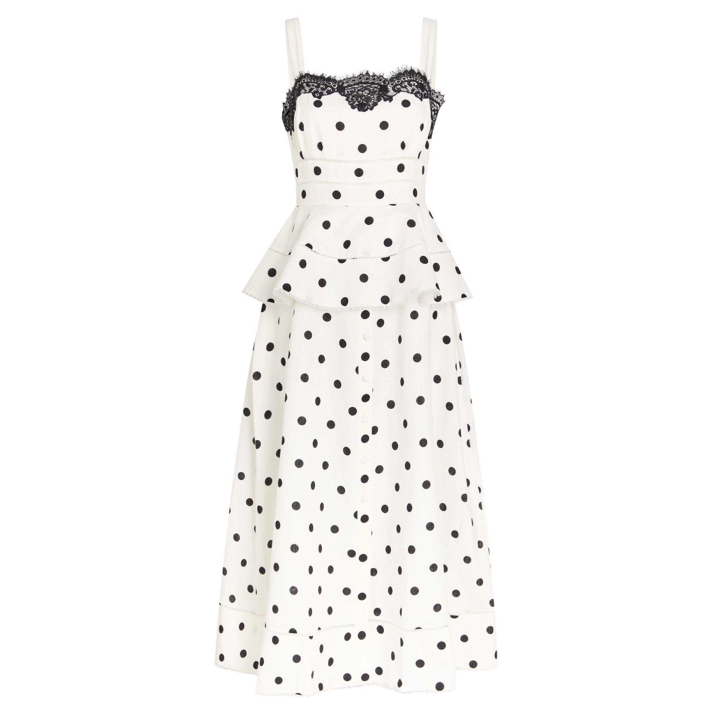 WHITE - Self Portrait - LD WHITE POLKA DOT MIDI DRESS