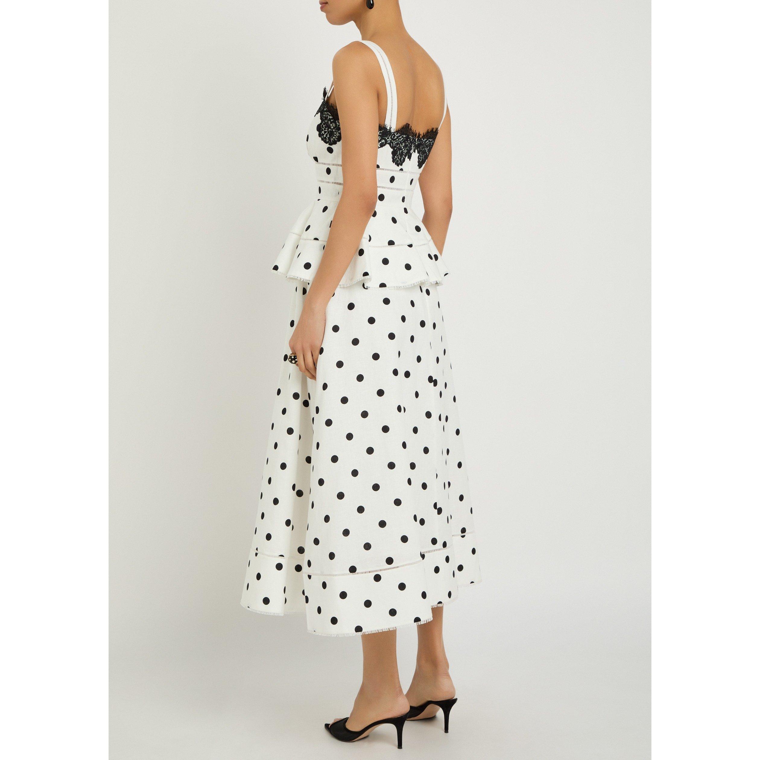 WHITE - Self Portrait - LD WHITE POLKA DOT MIDI DRESS - 3