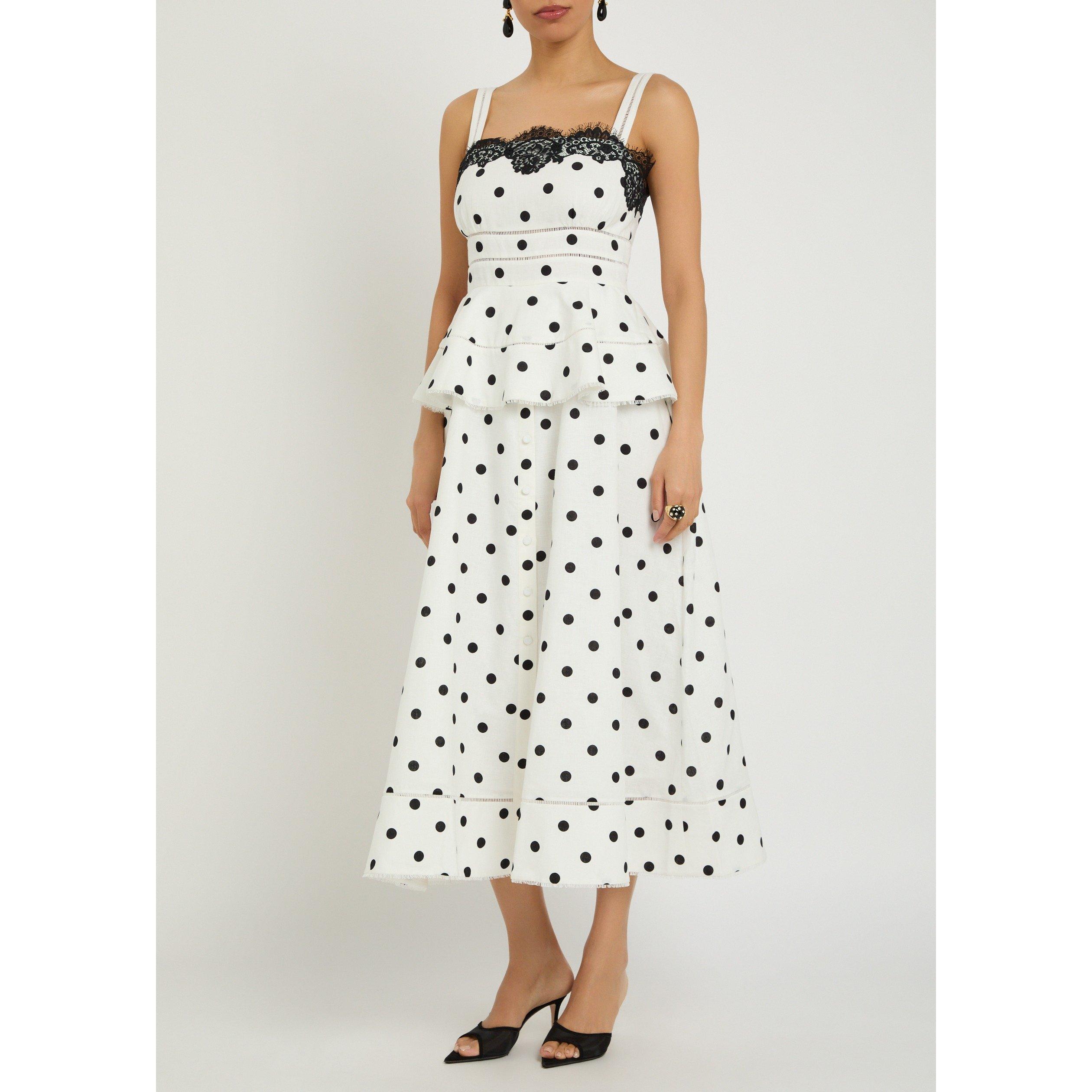 WHITE - Self Portrait - LD WHITE POLKA DOT MIDI DRESS - 5