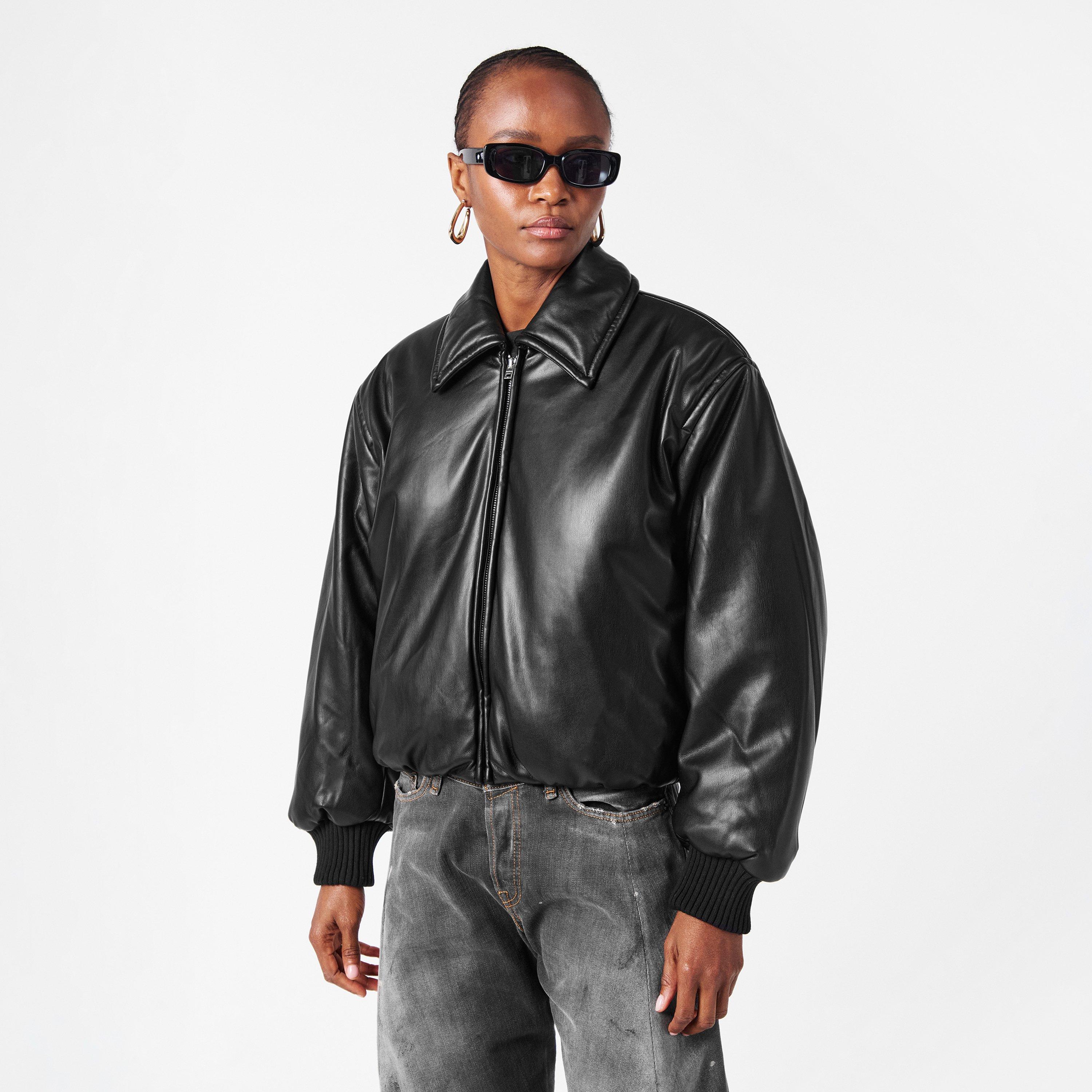 Black - Acne Studios - Women's  Coated Long Sleeve Oversized Fit Bomber Jacket - 3