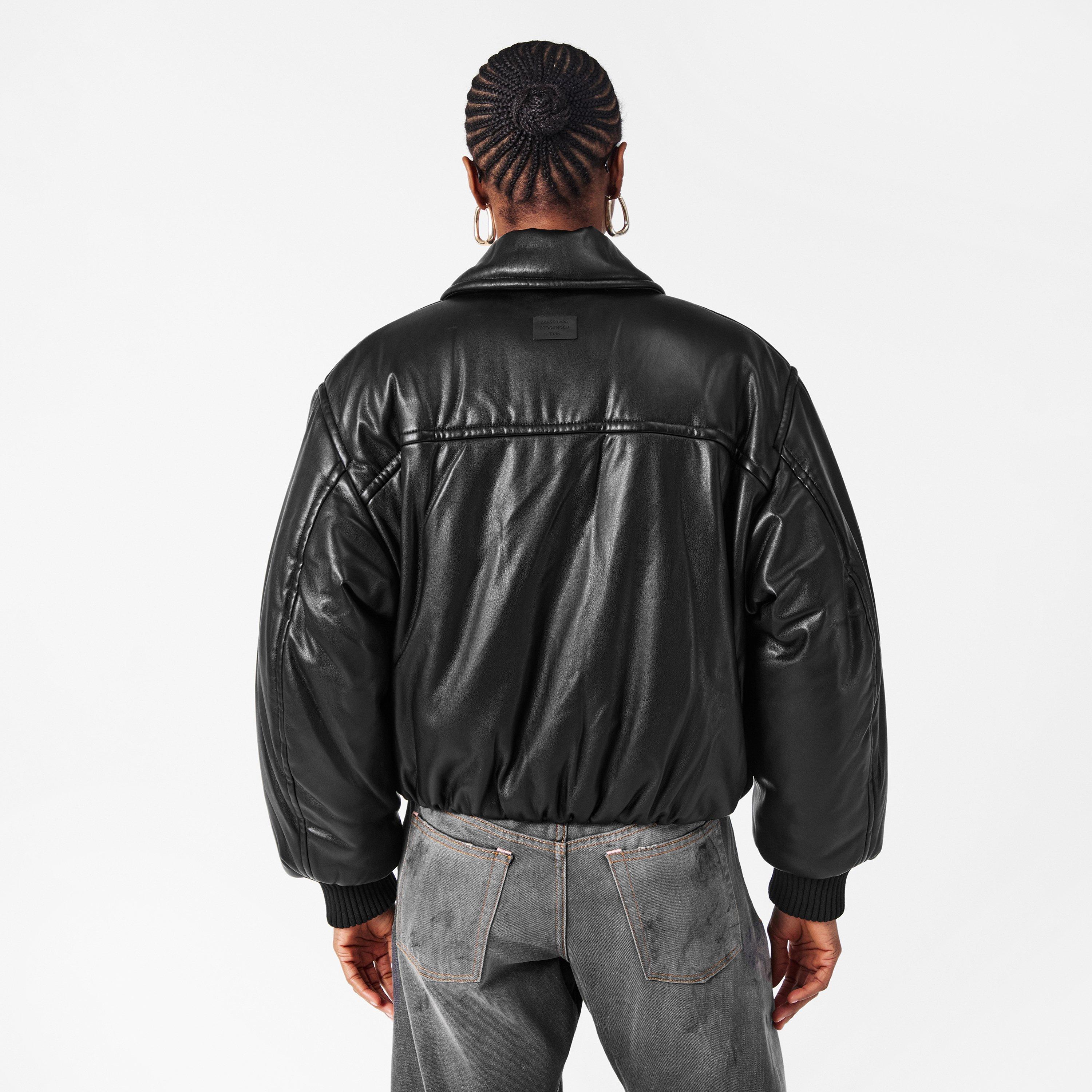 Black - Acne Studios - Women's  Coated Long Sleeve Oversized Fit Bomber Jacket - 4