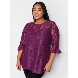 YOURS Curve Black Lace Sequin Embellished Swing Top