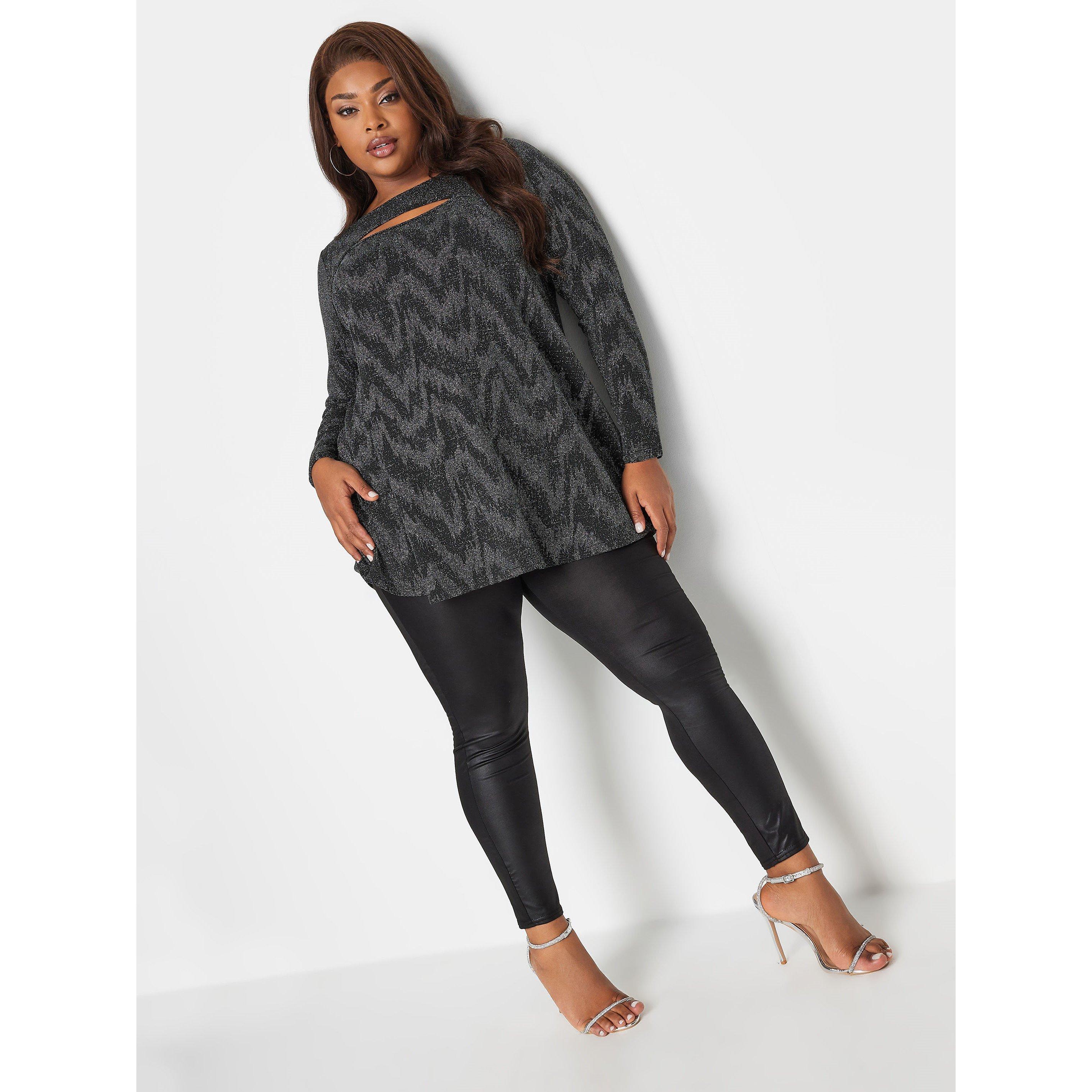 Black - YOURS - Curve Glitter Cut Out Swing Top - 2
