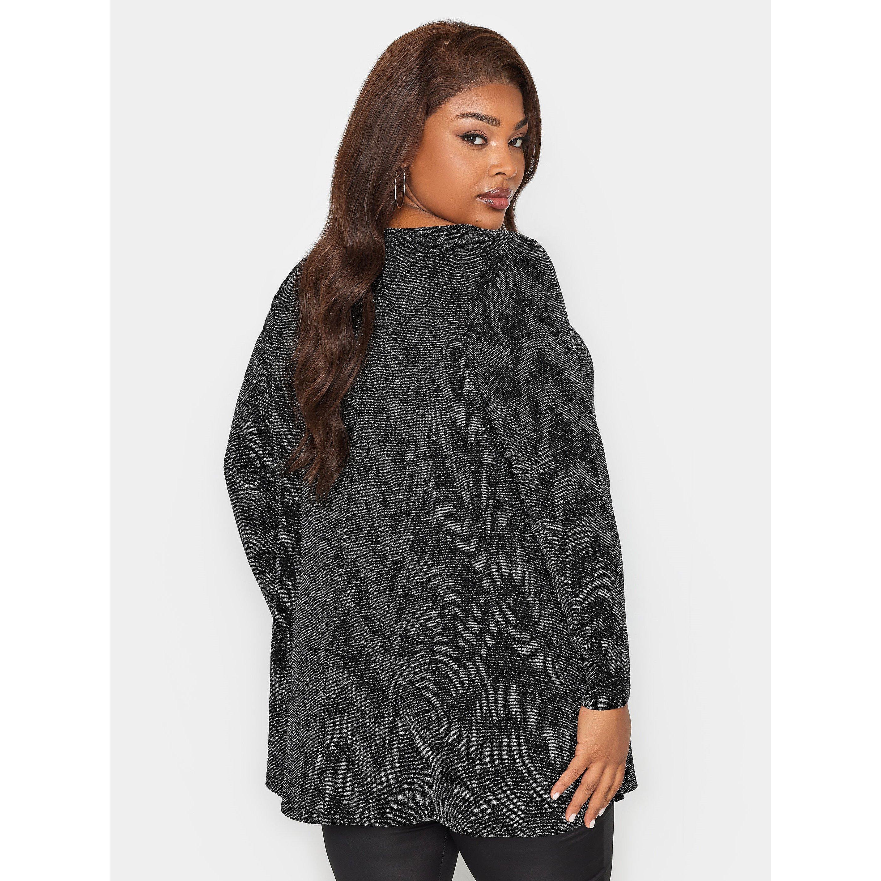 Black - YOURS - Curve Glitter Cut Out Swing Top - 3