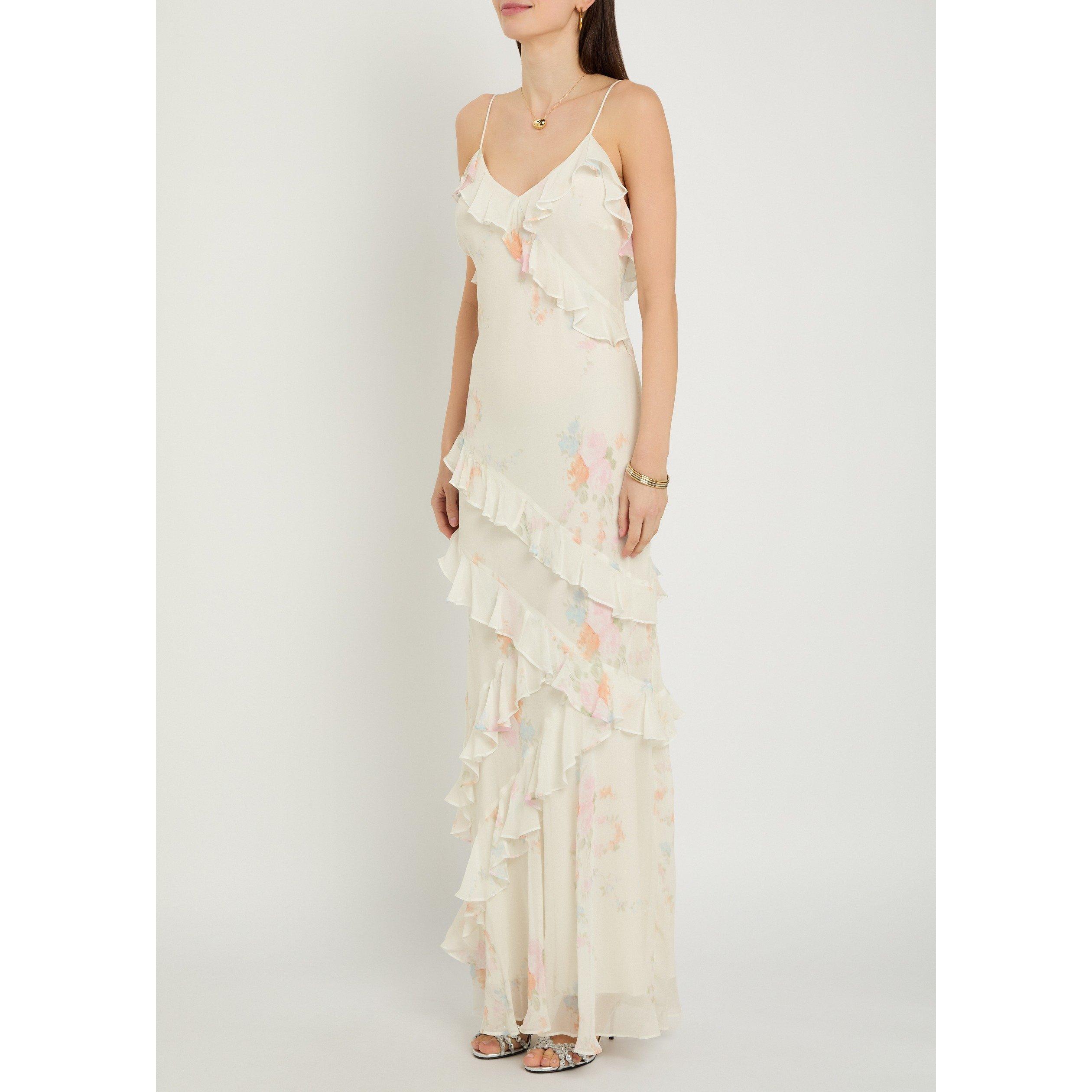 LIGHT PINK - LoveshackFancy - Women's Rialto Floral Ruffle Viscose V-Neck Slip Dress - 2