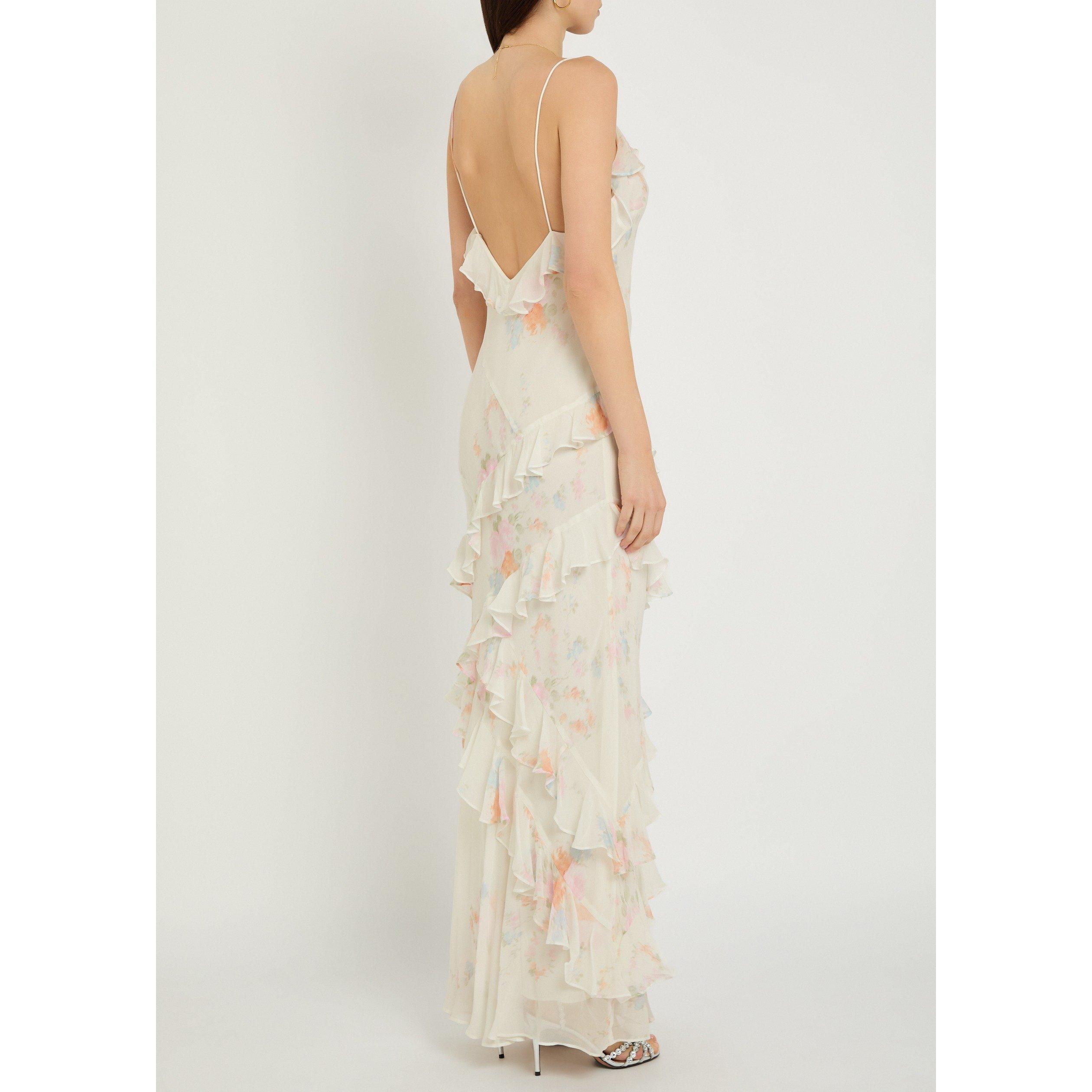 LIGHT PINK - LoveshackFancy - Women's Rialto Floral Ruffle Viscose V-Neck Slip Dress - 3