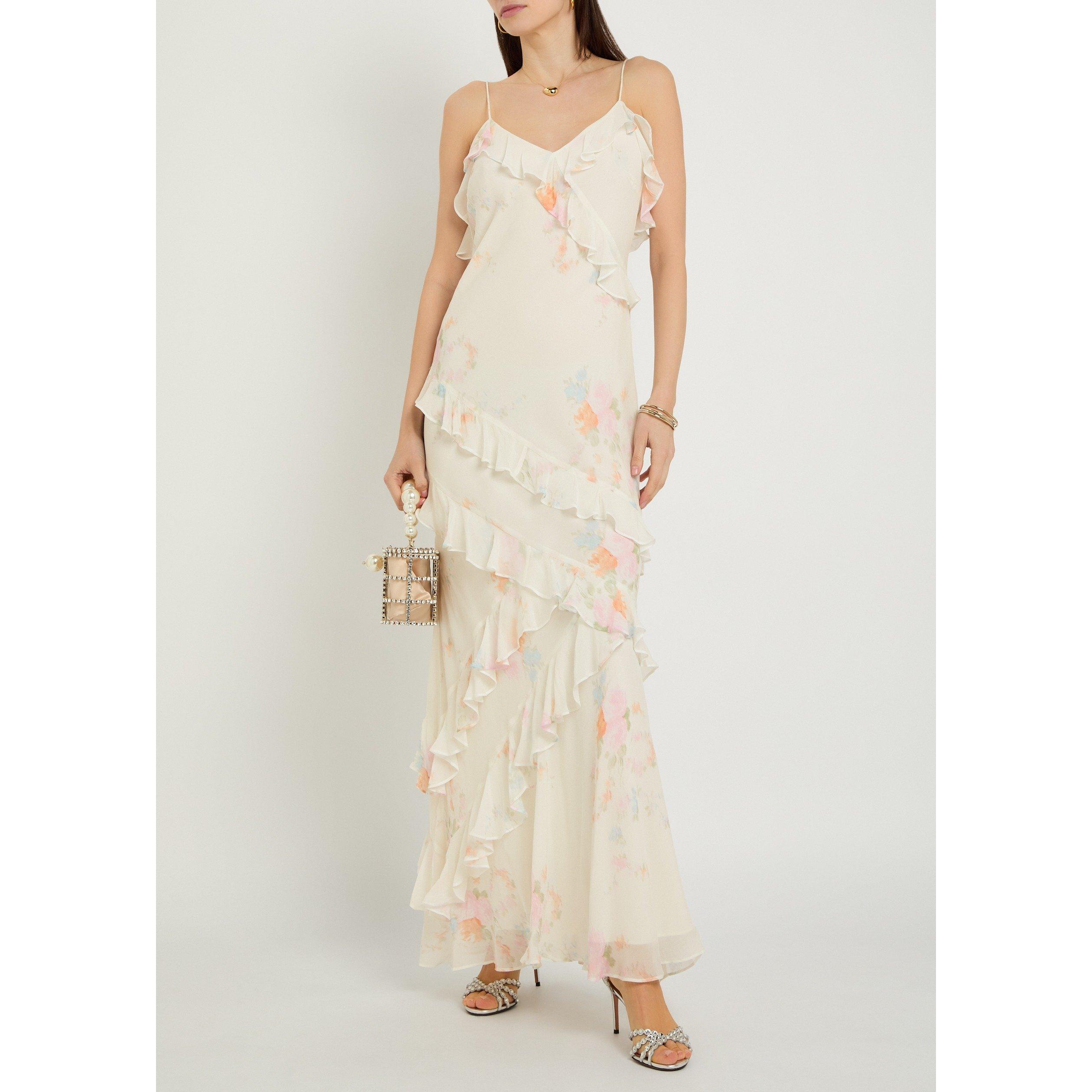 LIGHT PINK - LoveshackFancy - Women's Rialto Floral Ruffle Viscose V-Neck Slip Dress - 5