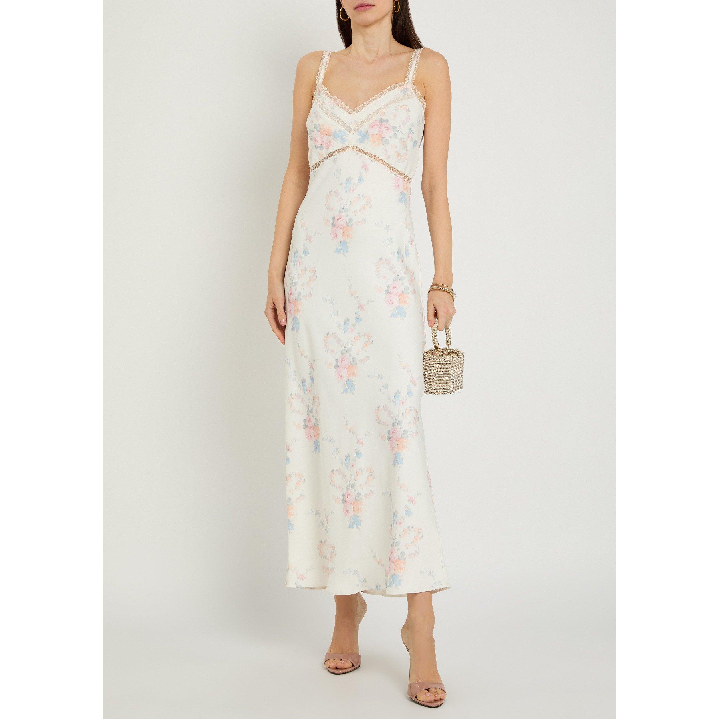 LIGHT PINK - LoveshackFancy - Women's Annabeth Floral Satin Slip Dress - 5