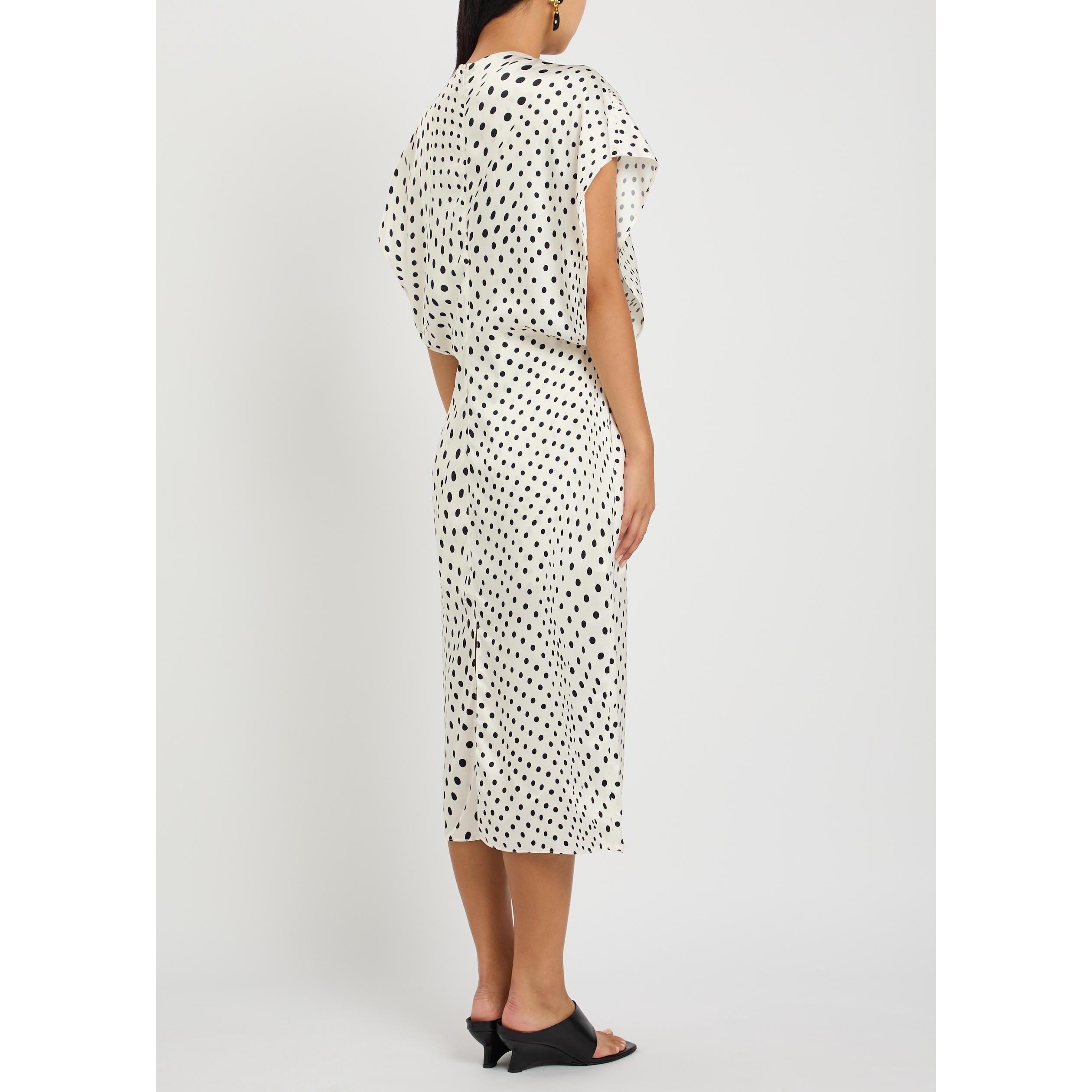 WHITE AND OTHER - Stella McCartney - Women's Polka Dot V-Neck Satin Midi A-Line Dress - 3