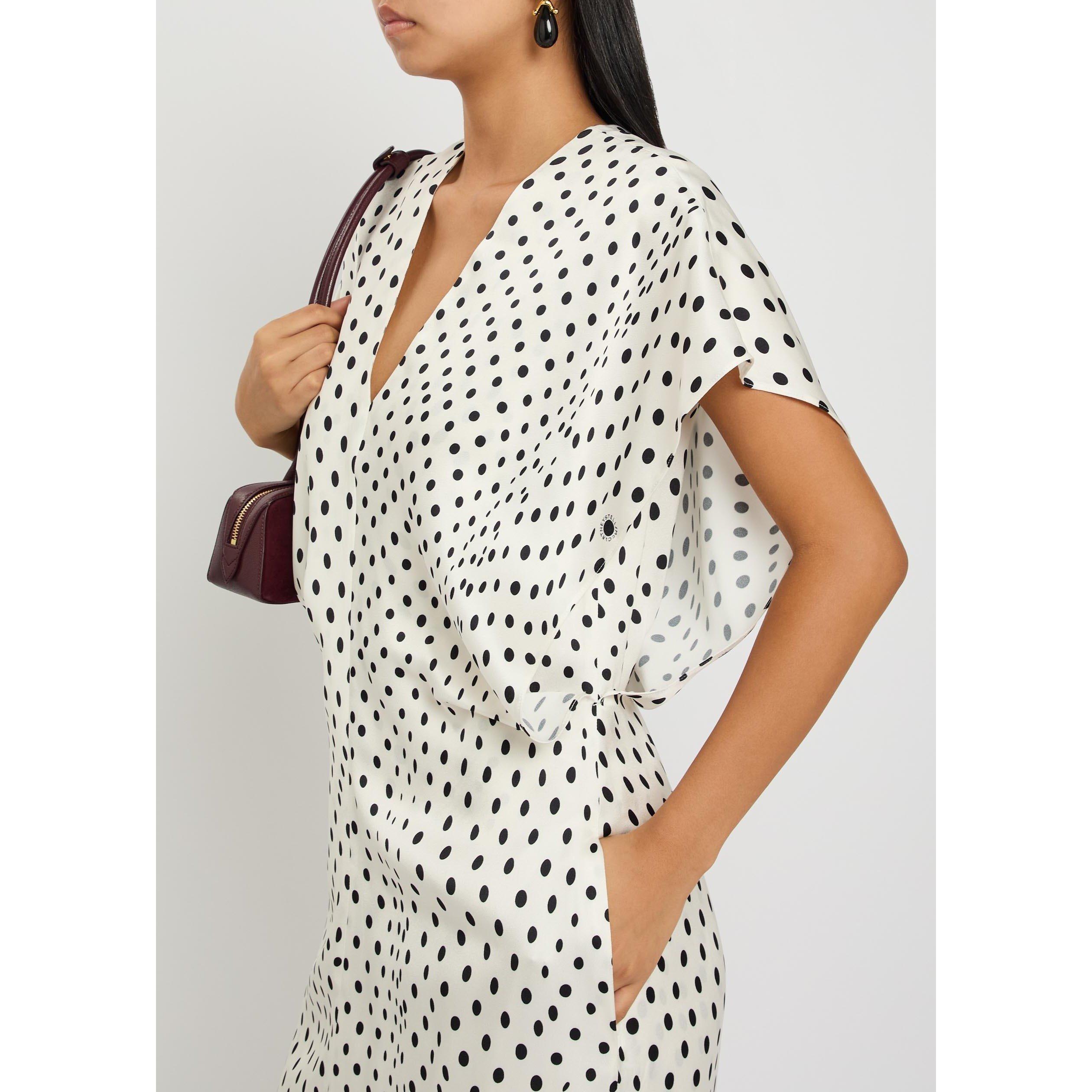 WHITE AND OTHER - Stella McCartney - Women's Polka Dot V-Neck Satin Midi A-Line Dress - 4