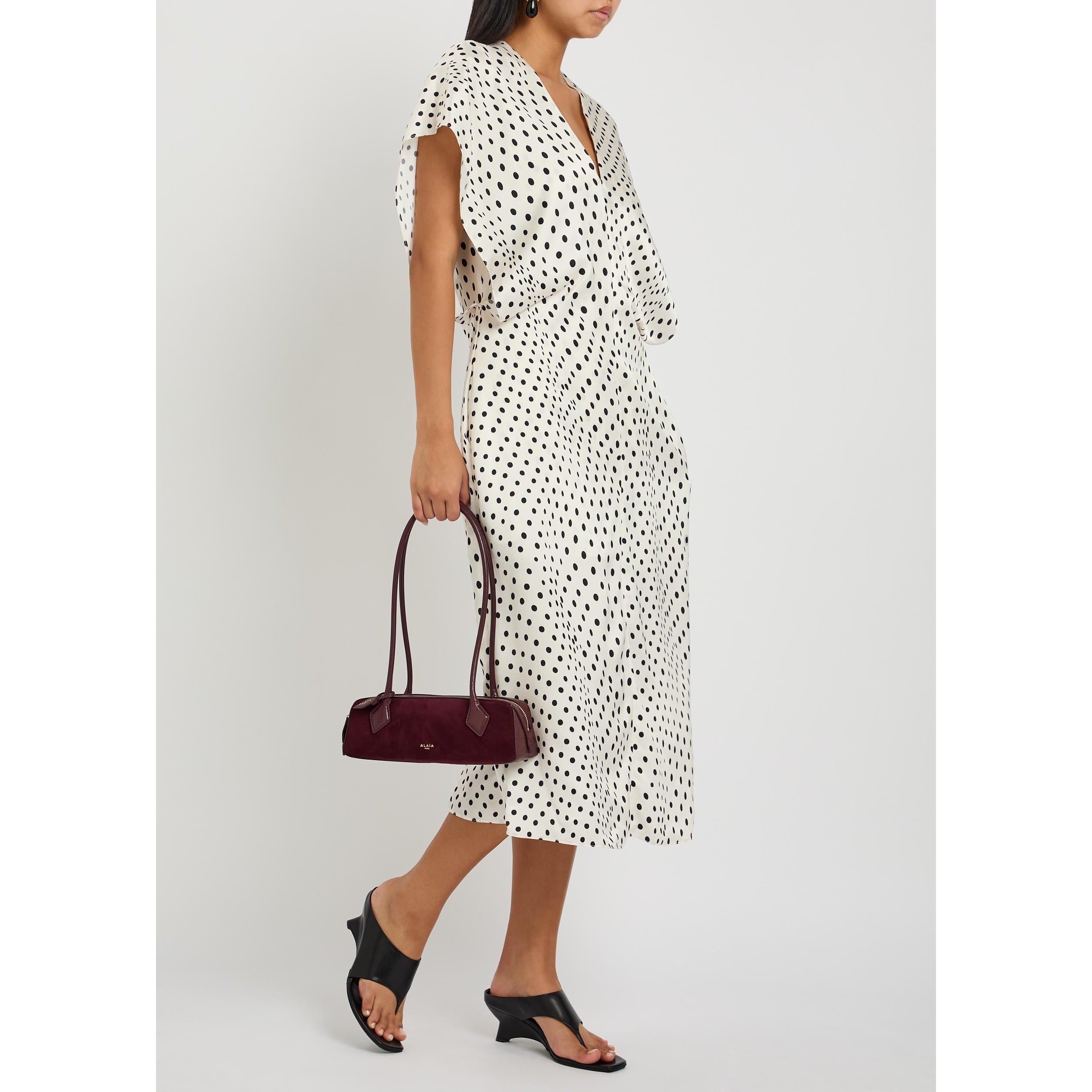 WHITE AND OTHER - Stella McCartney - Women's Polka Dot V-Neck Satin Midi A-Line Dress - 5
