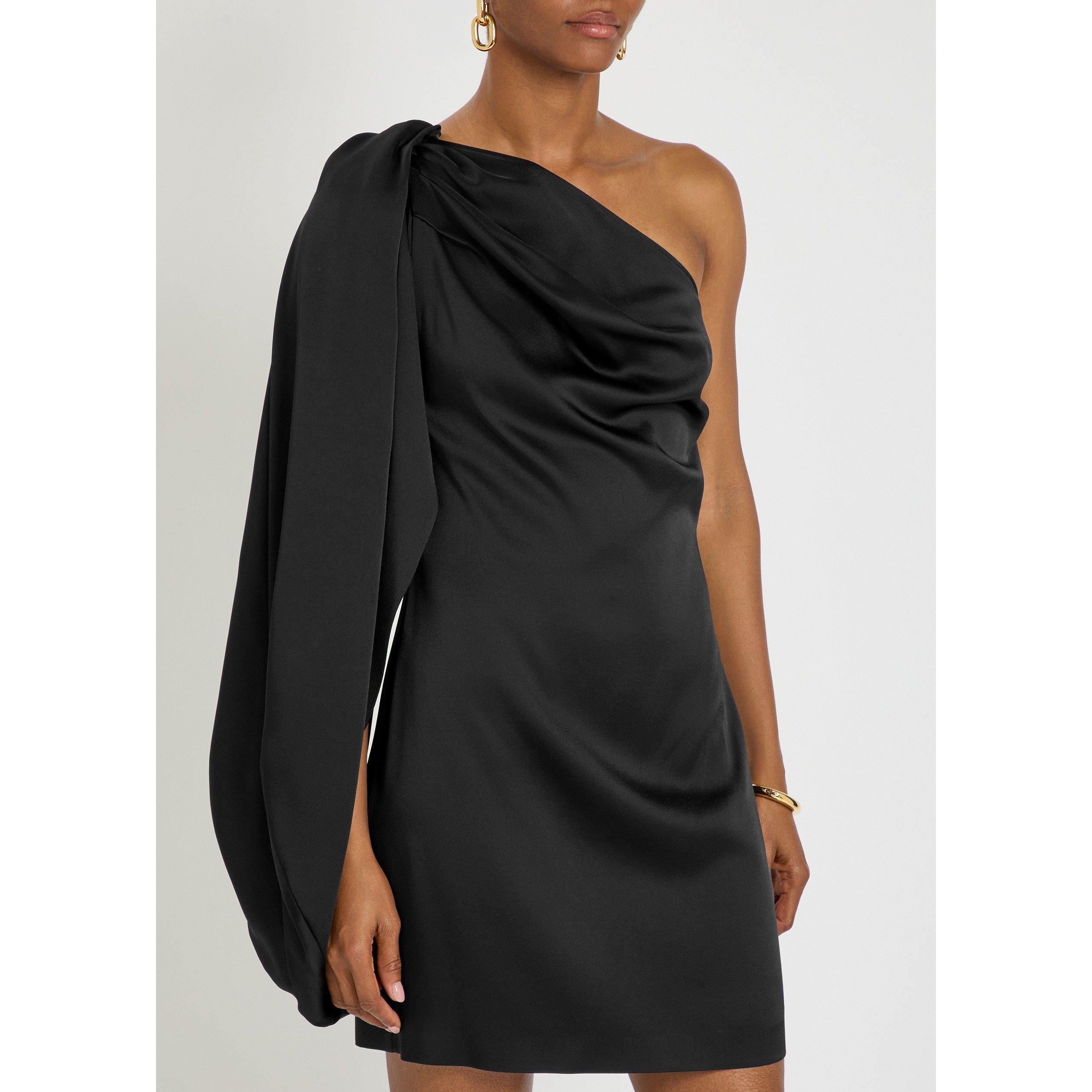 BLACK - Stella McCartney - Women's Satin One Shoulder Cowl Neck Mini Dress - 2