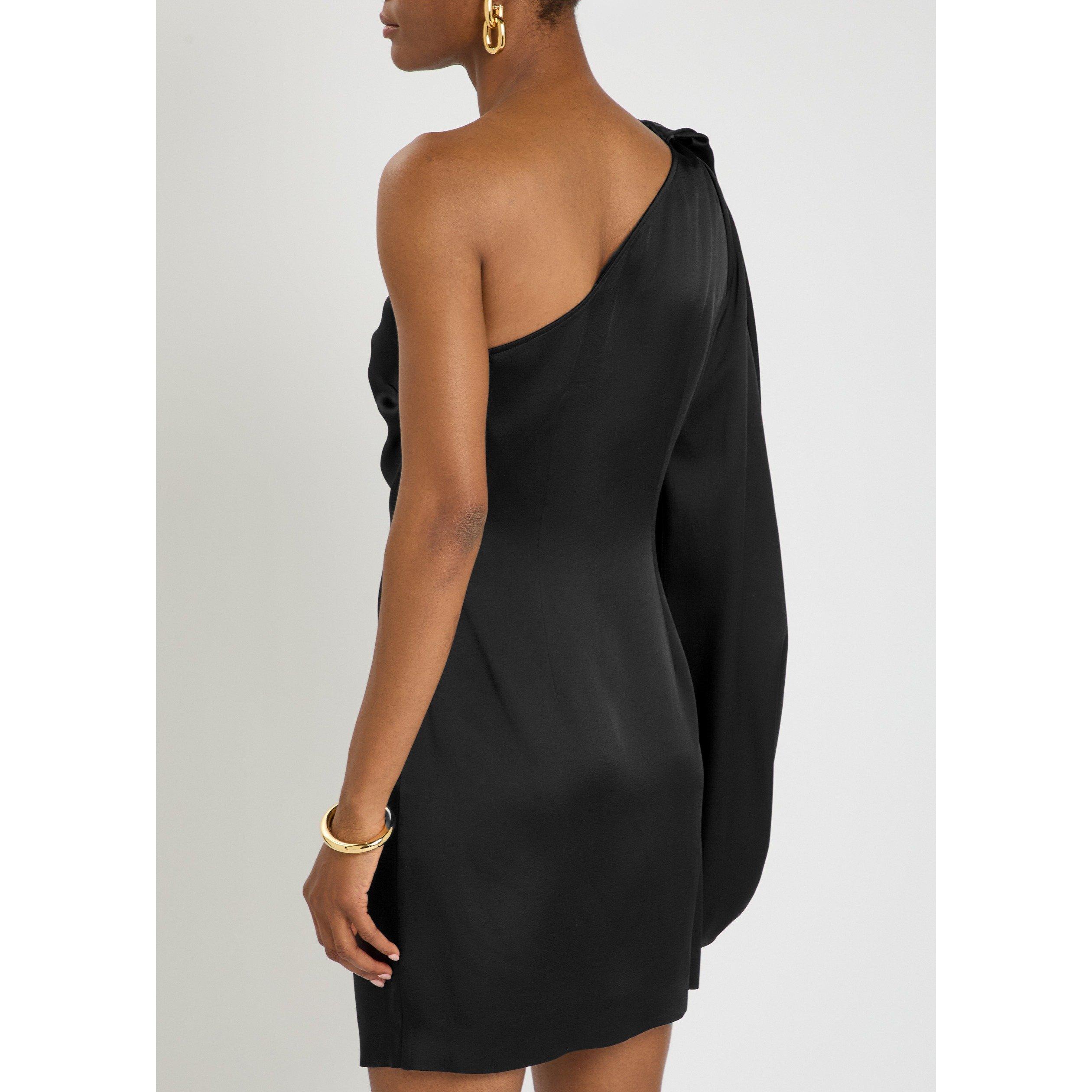 BLACK - Stella McCartney - Women's Satin One Shoulder Cowl Neck Mini Dress - 3