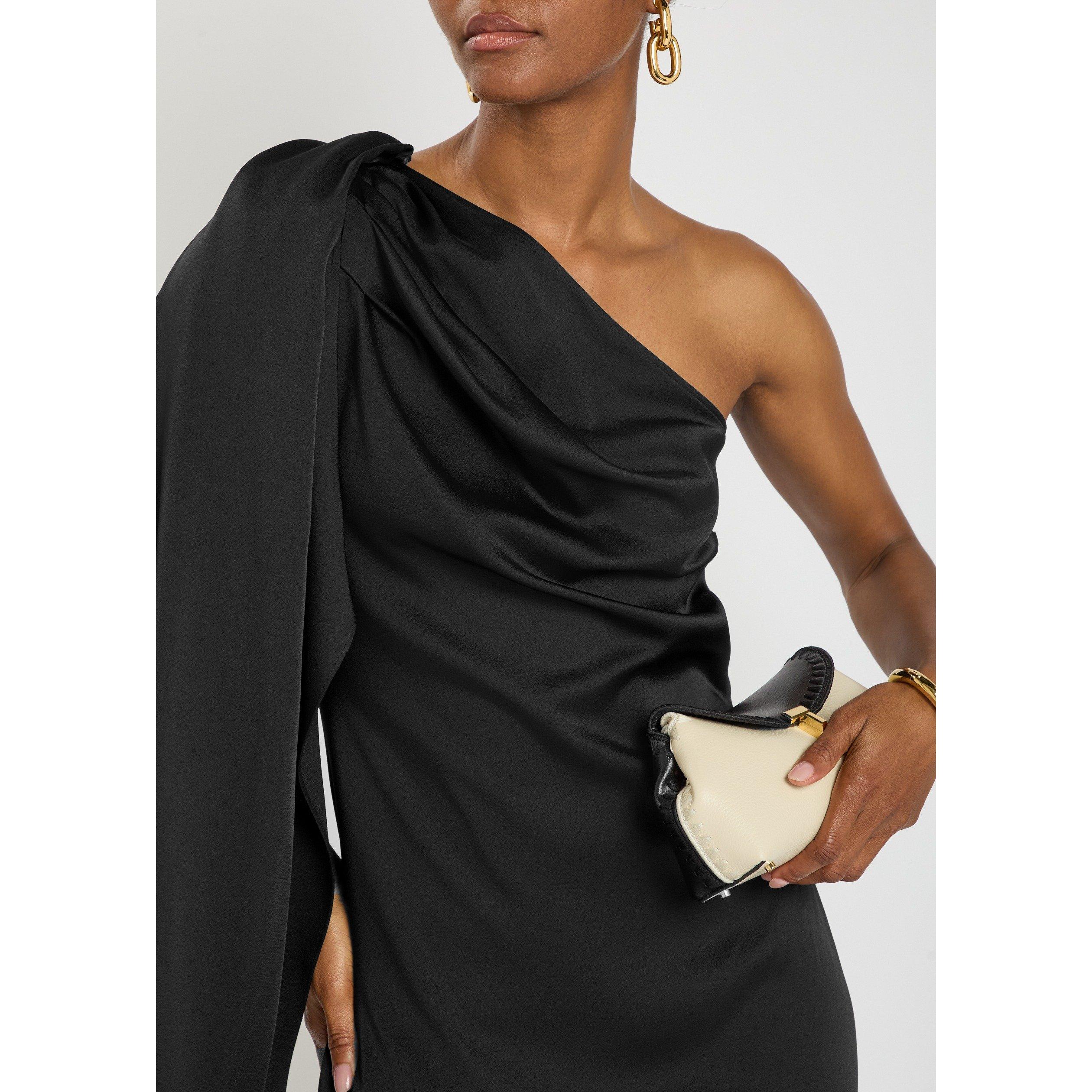 BLACK - Stella McCartney - Women's Satin One Shoulder Cowl Neck Mini Dress - 4