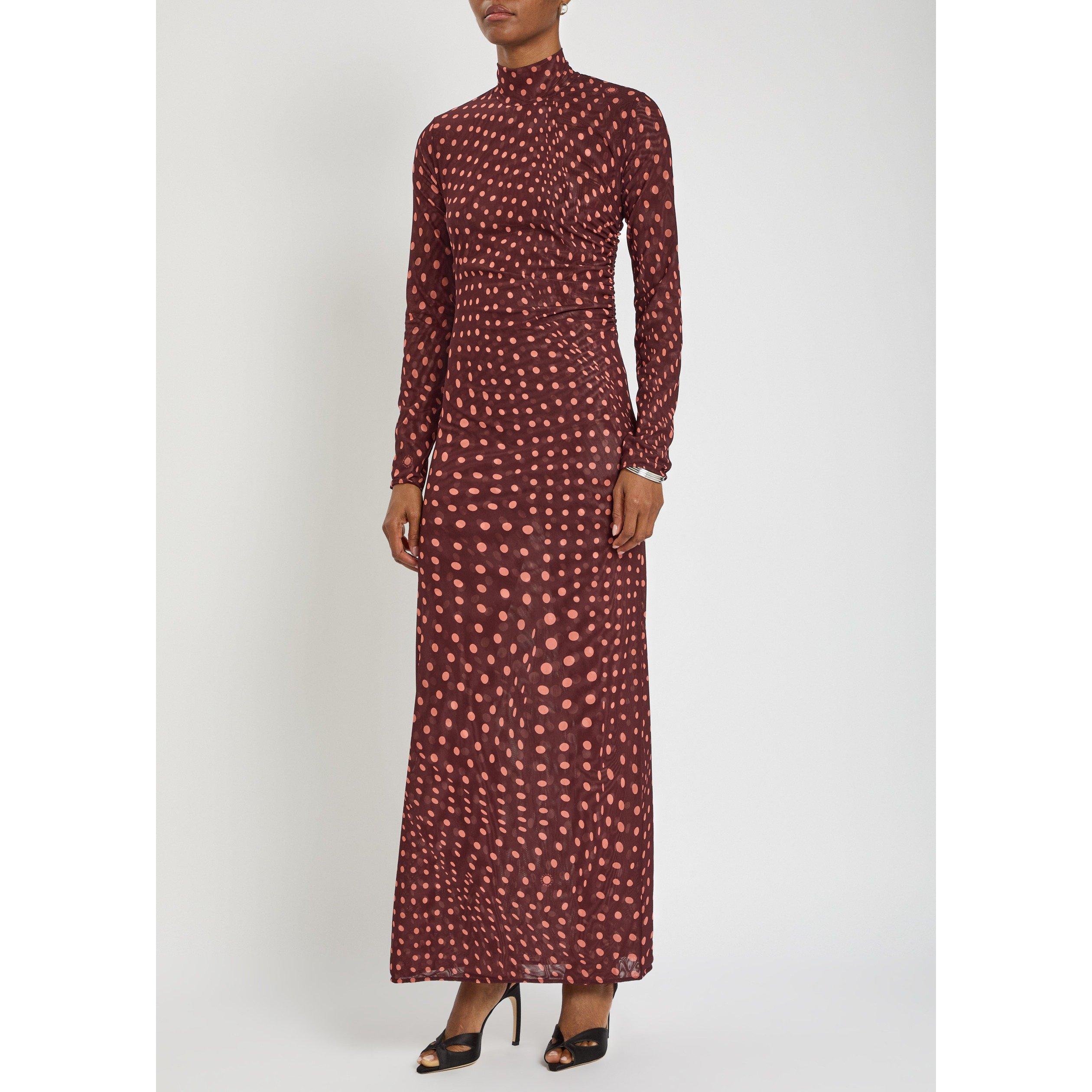 BURGUNDY - Stella McCartney - Polka Dot  Mesh Long Dress - 2