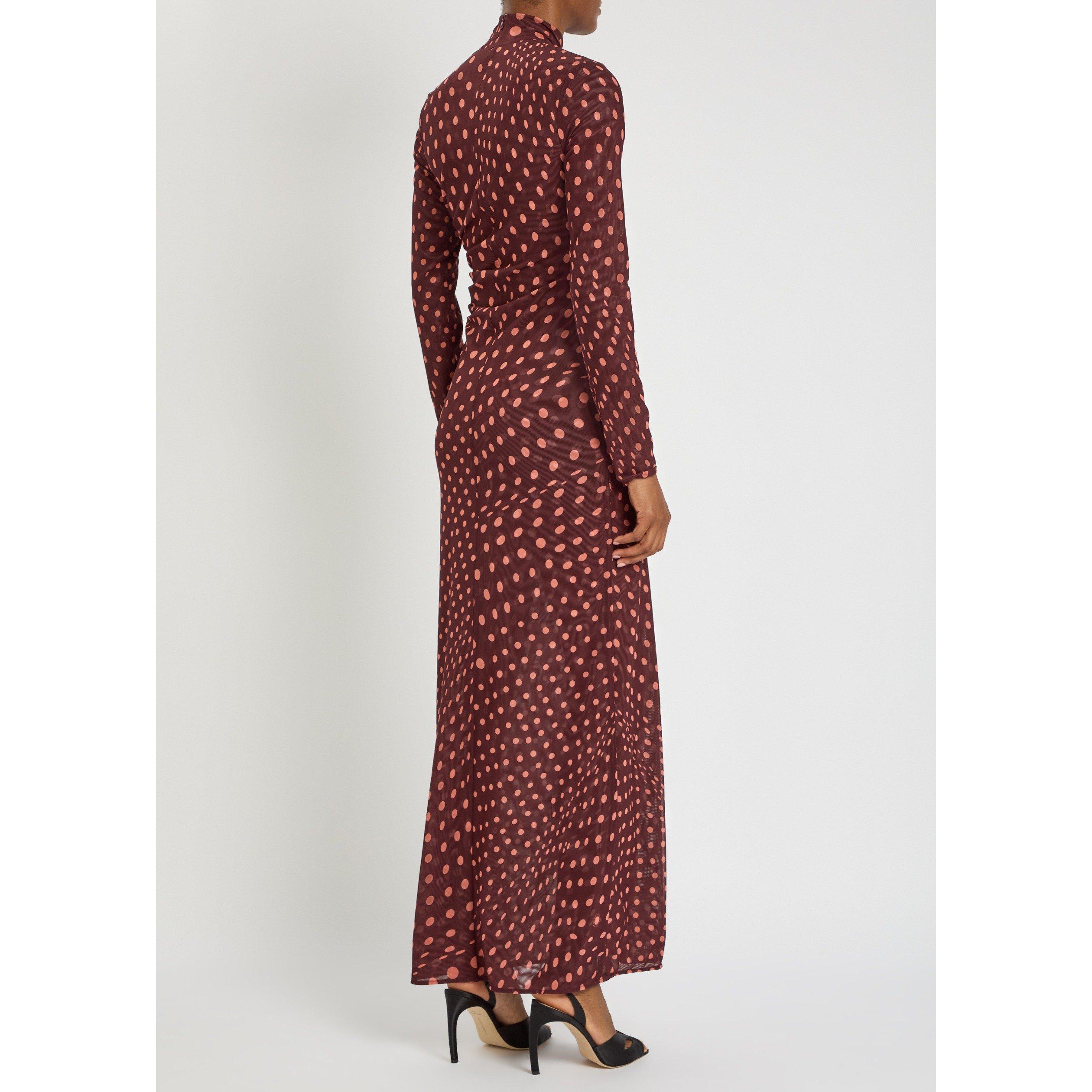 BURGUNDY - Stella McCartney - Polka Dot  Mesh Long Dress - 3