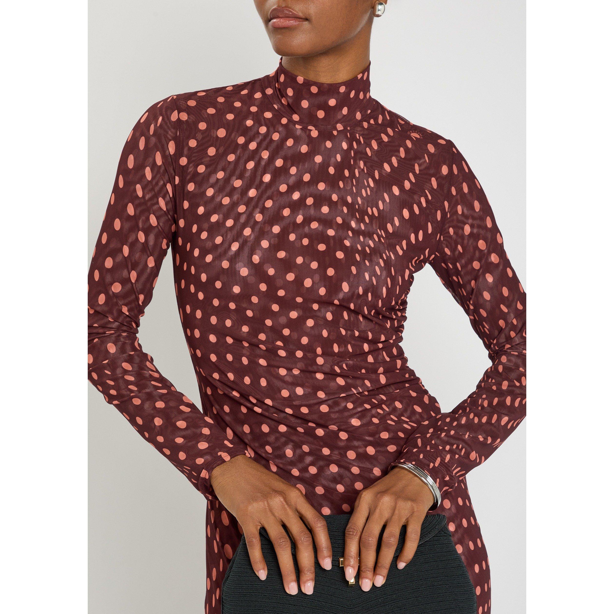 BURGUNDY - Stella McCartney - Polka Dot  Mesh Long Dress - 4