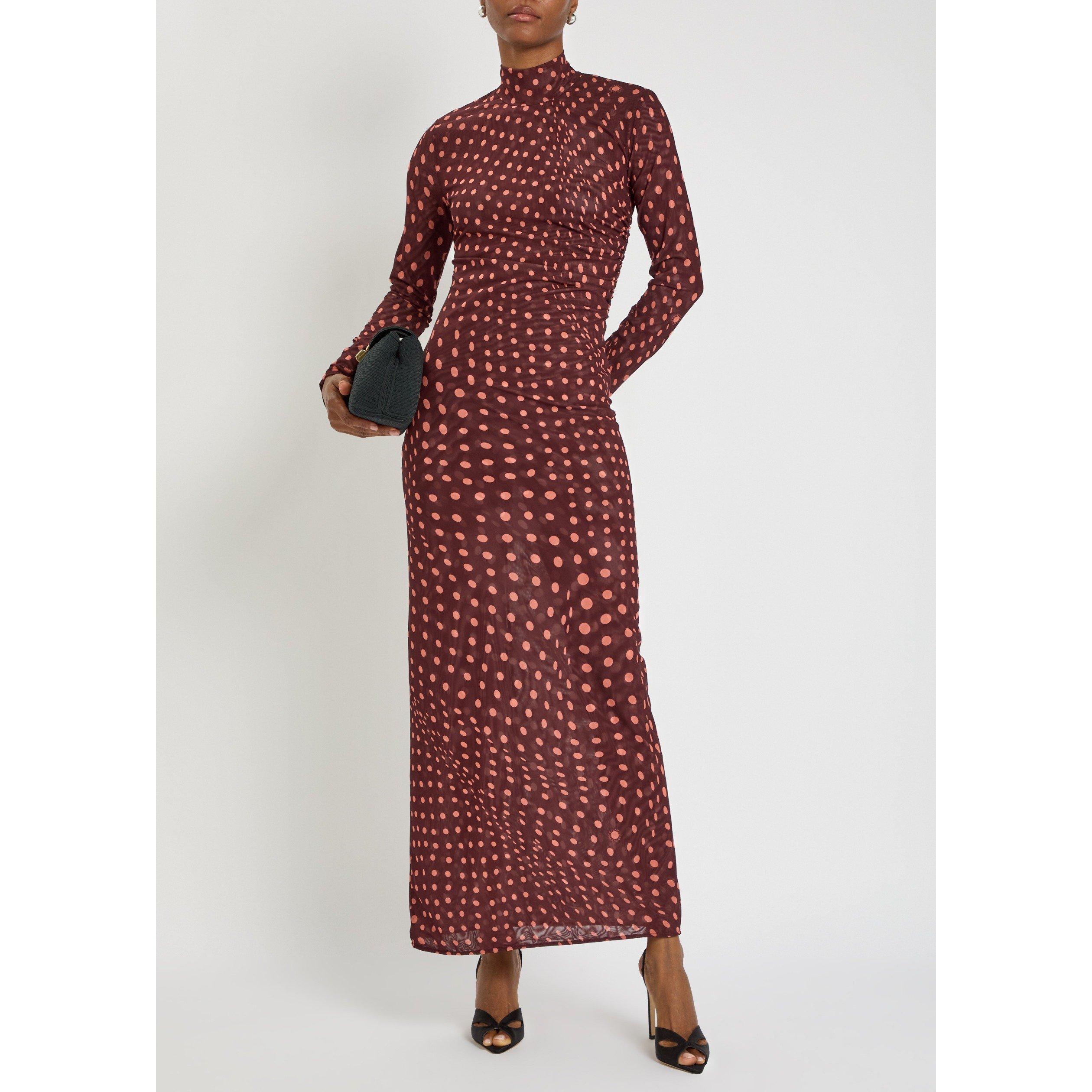 BURGUNDY - Stella McCartney - Polka Dot  Mesh Long Dress - 5