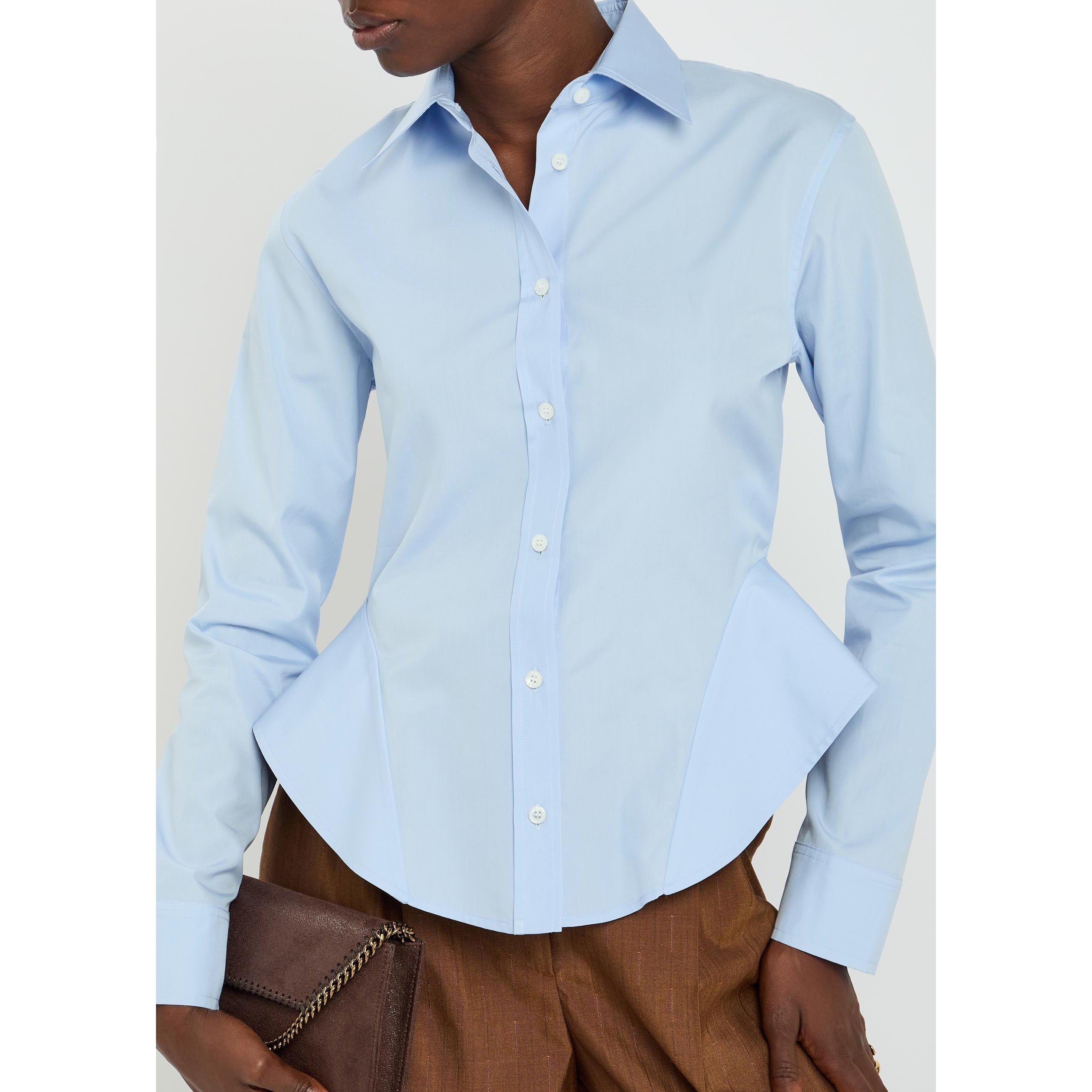 LIGHT BLUE - Stella McCartney - Women's Basque Cotton Long-Sleeve Slim-Fit Shirt - 4