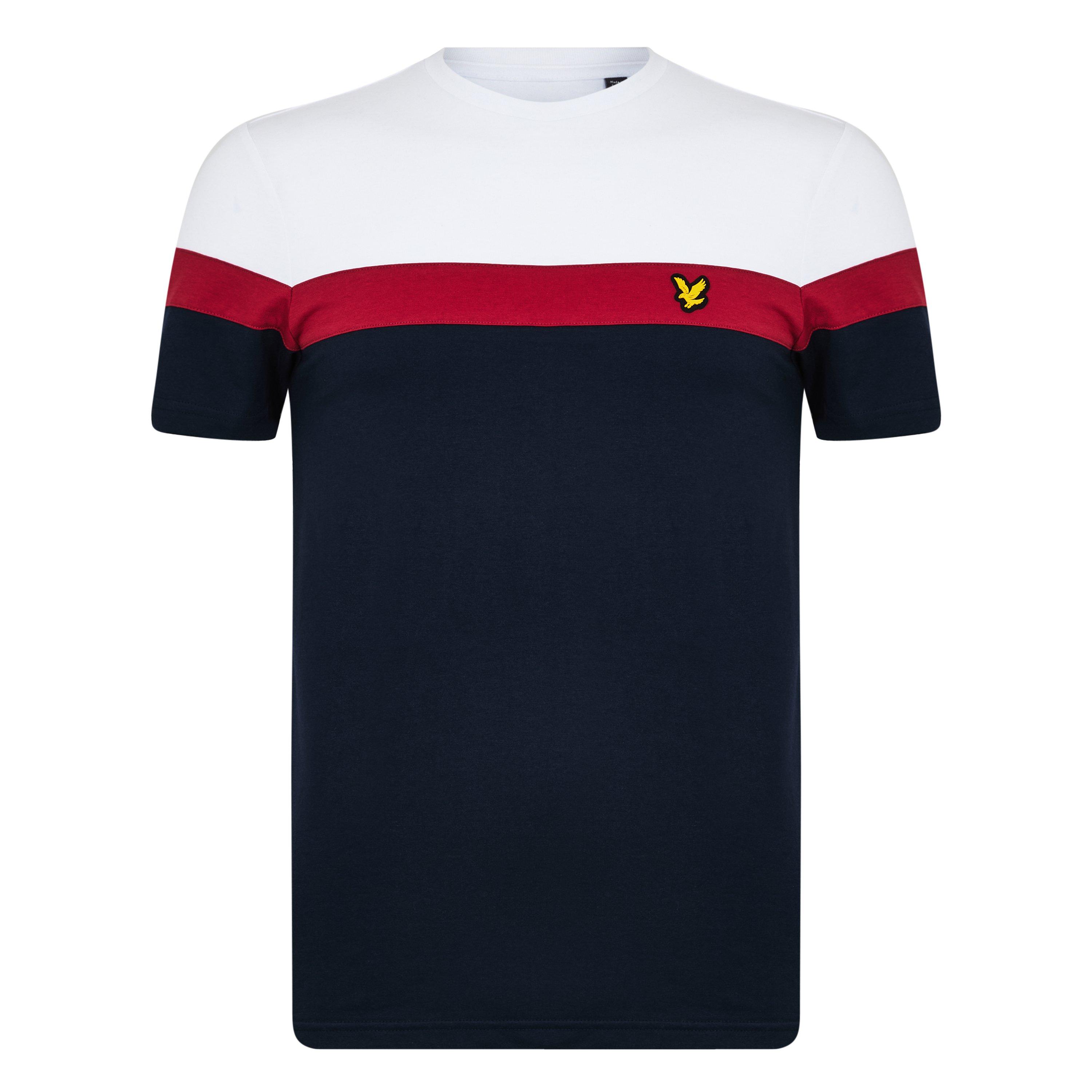 White/Red/Navy - Lyle and Scott - Men's Striped Short-Sleeve Performance Gym Top - 1