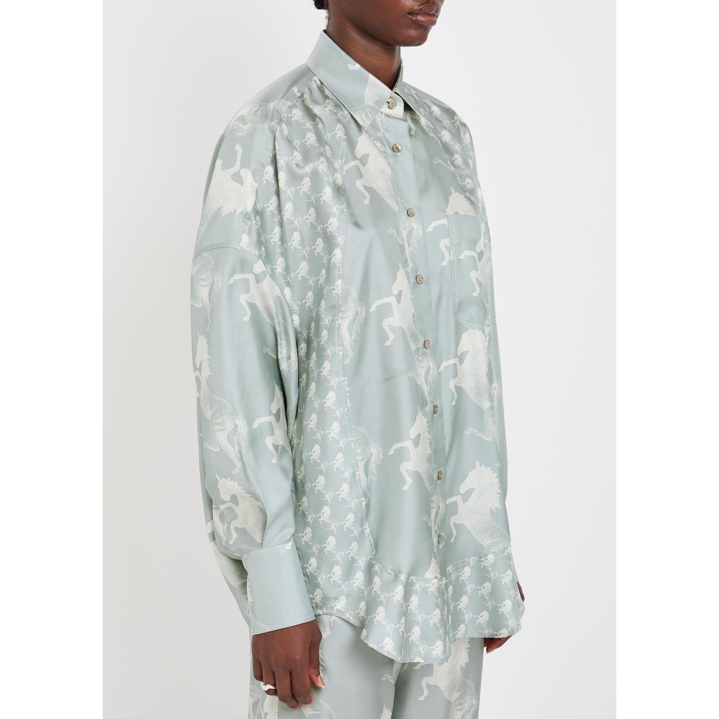 BLUE AND OTHER - Stella McCartney - Women's Horse Print Panelled Long-Sleeve Silk Oversized-Fit Shirt - 2