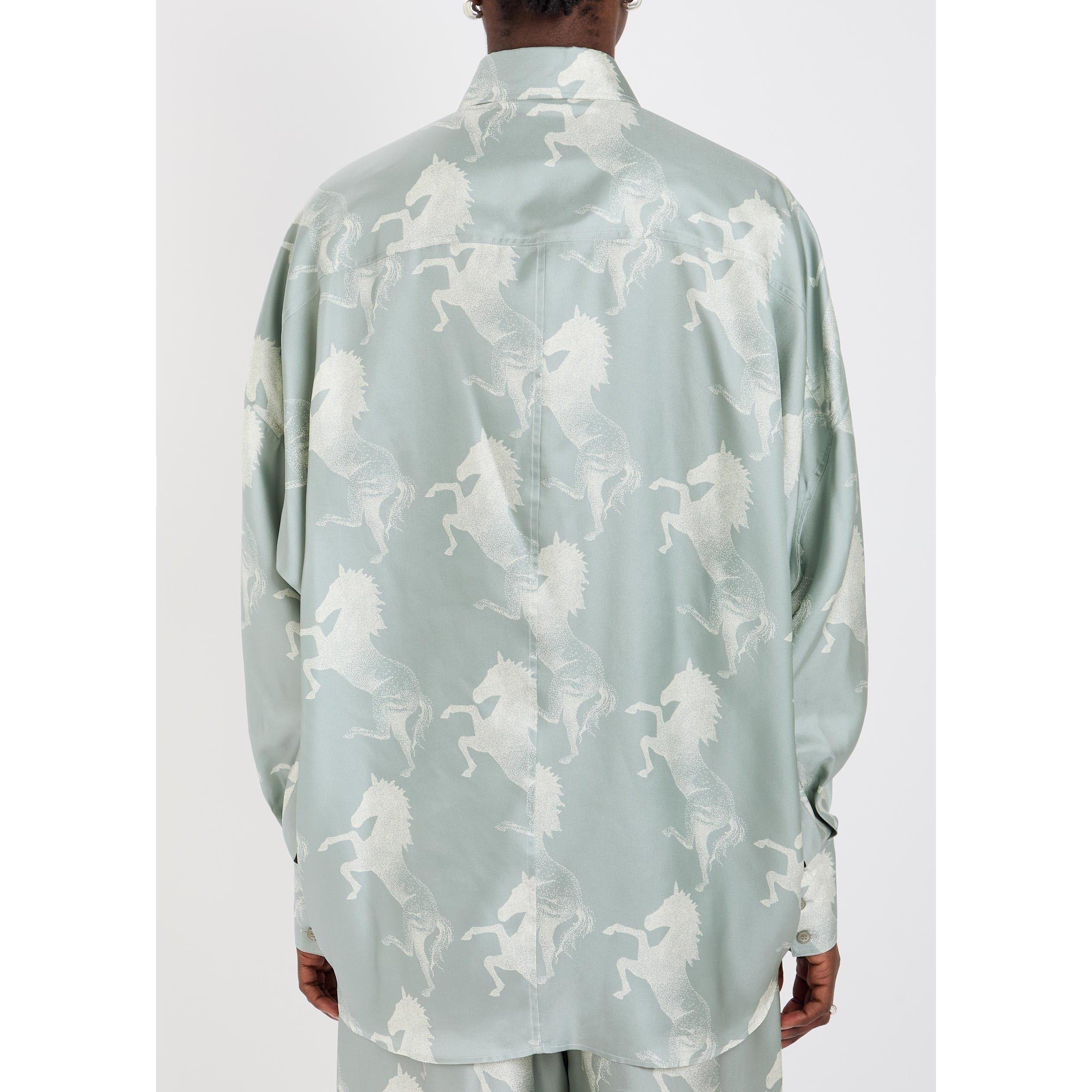 BLUE AND OTHER - Stella McCartney - Women's Horse Print Panelled Long-Sleeve Silk Oversized-Fit Shirt - 3