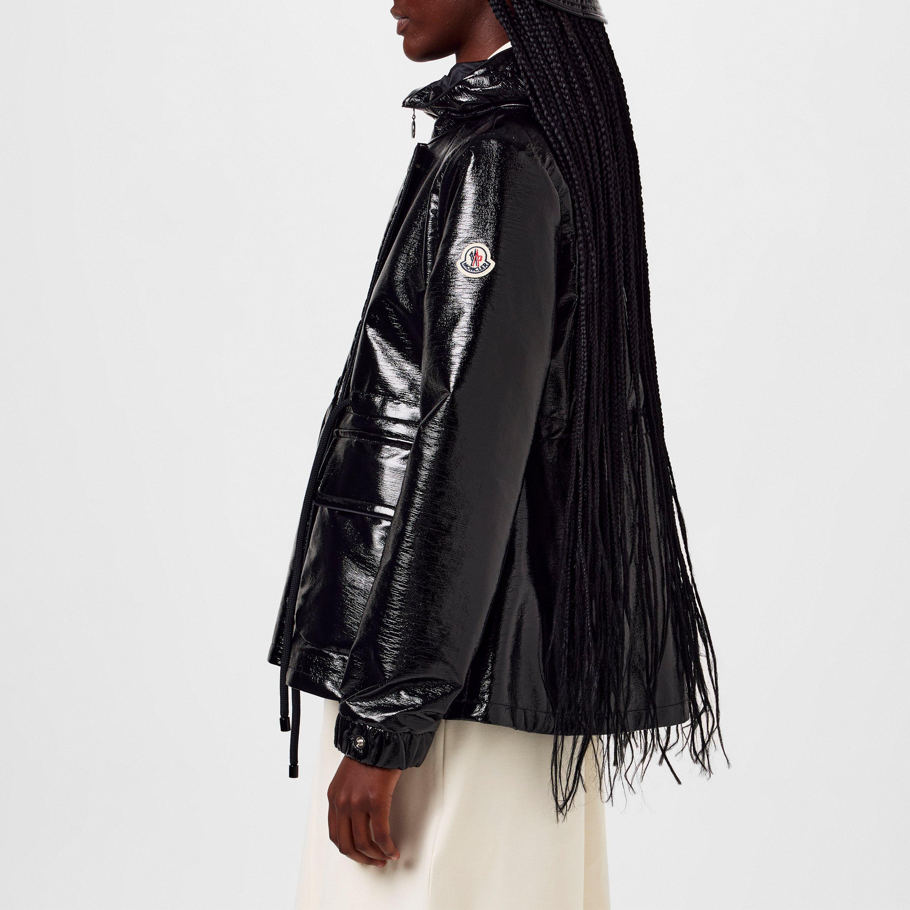 Black 999 - Moncler - Women's Angou Short Glossy Hooded Long Sleeve Parka - 2