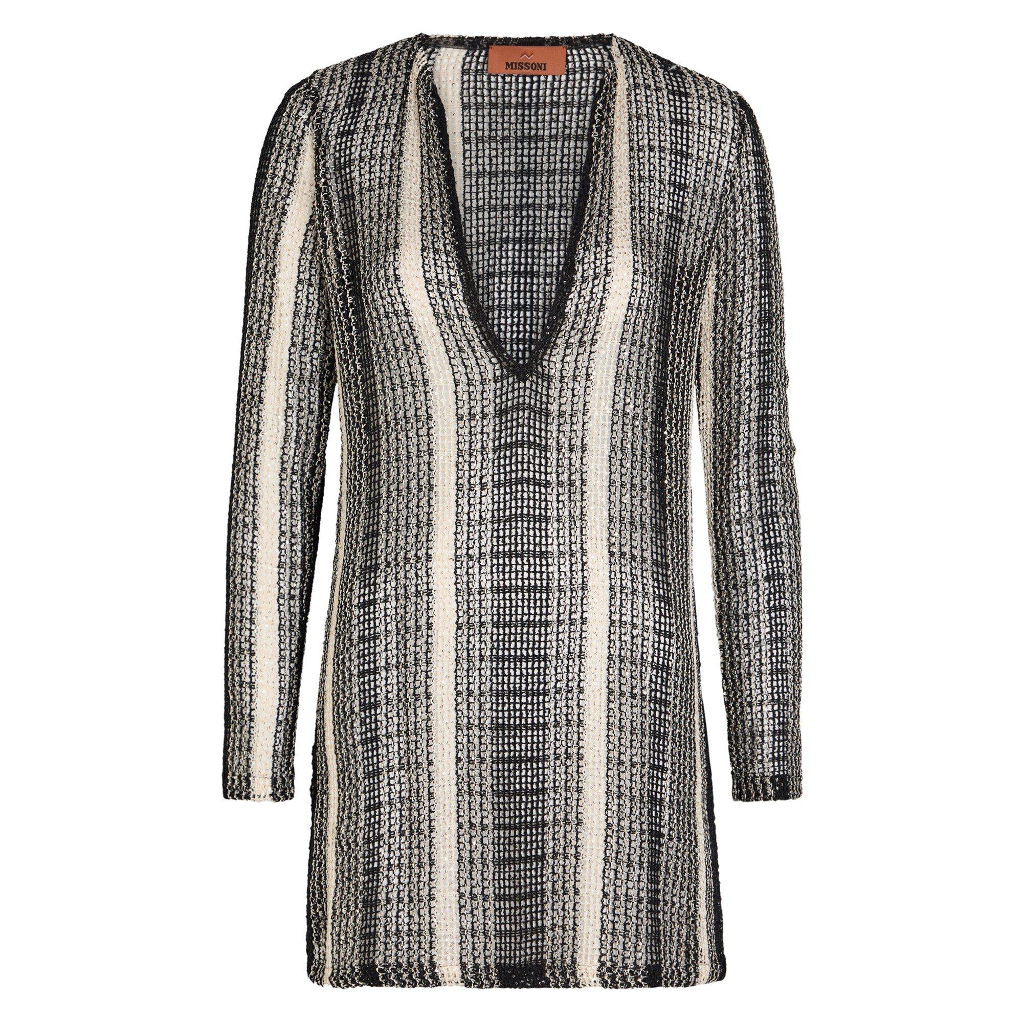 WHITE AND BLACK - Missoni - Women's Long-Sleeve Cotton Mini Dress - 1