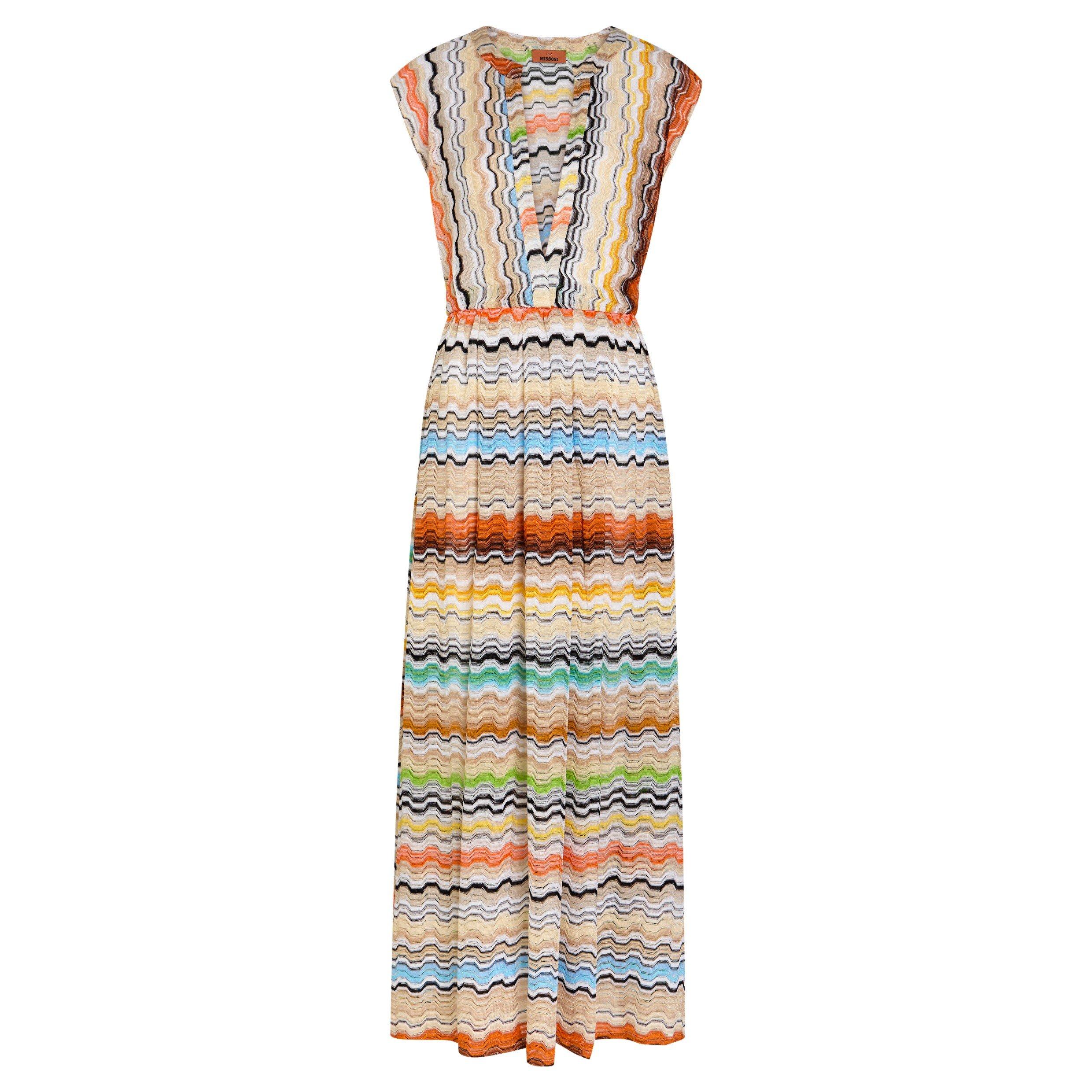 MULTICOLOURED - Missoni - Women's Viscose Cap-Sleeve V-Neck Maxi Dress - 1