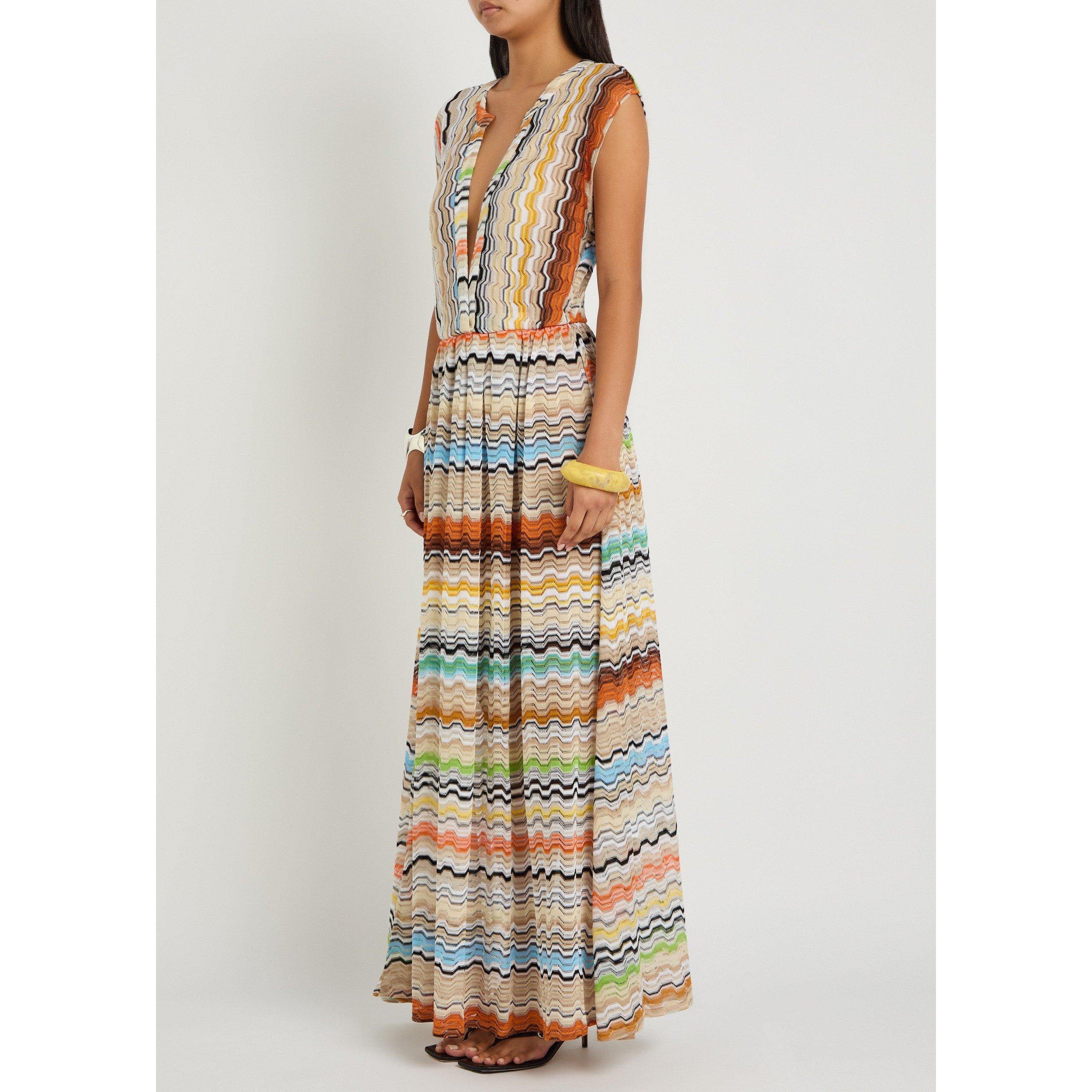 MULTICOLOURED - Missoni - Women's Viscose Cap-Sleeve V-Neck Maxi Dress - 2