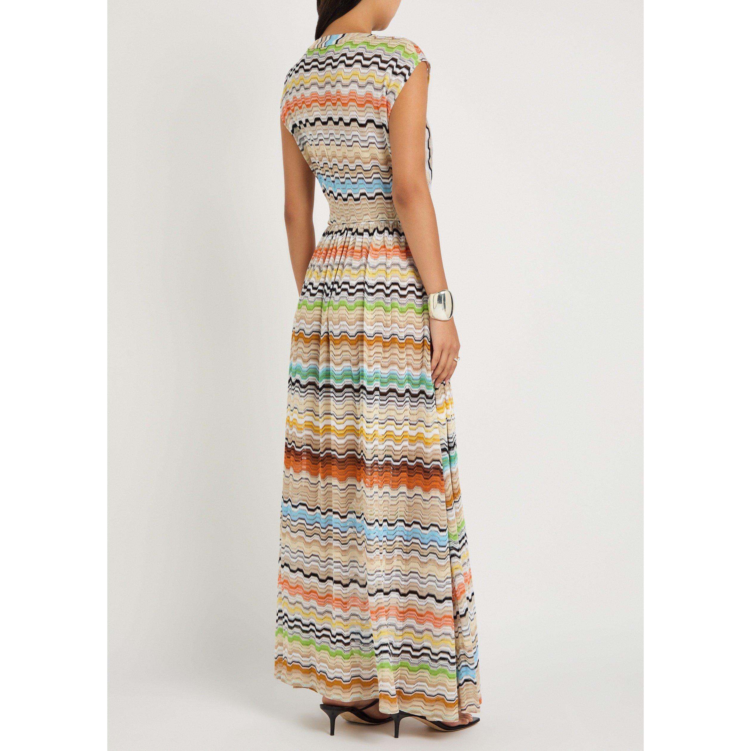 MULTICOLOURED - Missoni - Women's Viscose Cap-Sleeve V-Neck Maxi Dress - 3