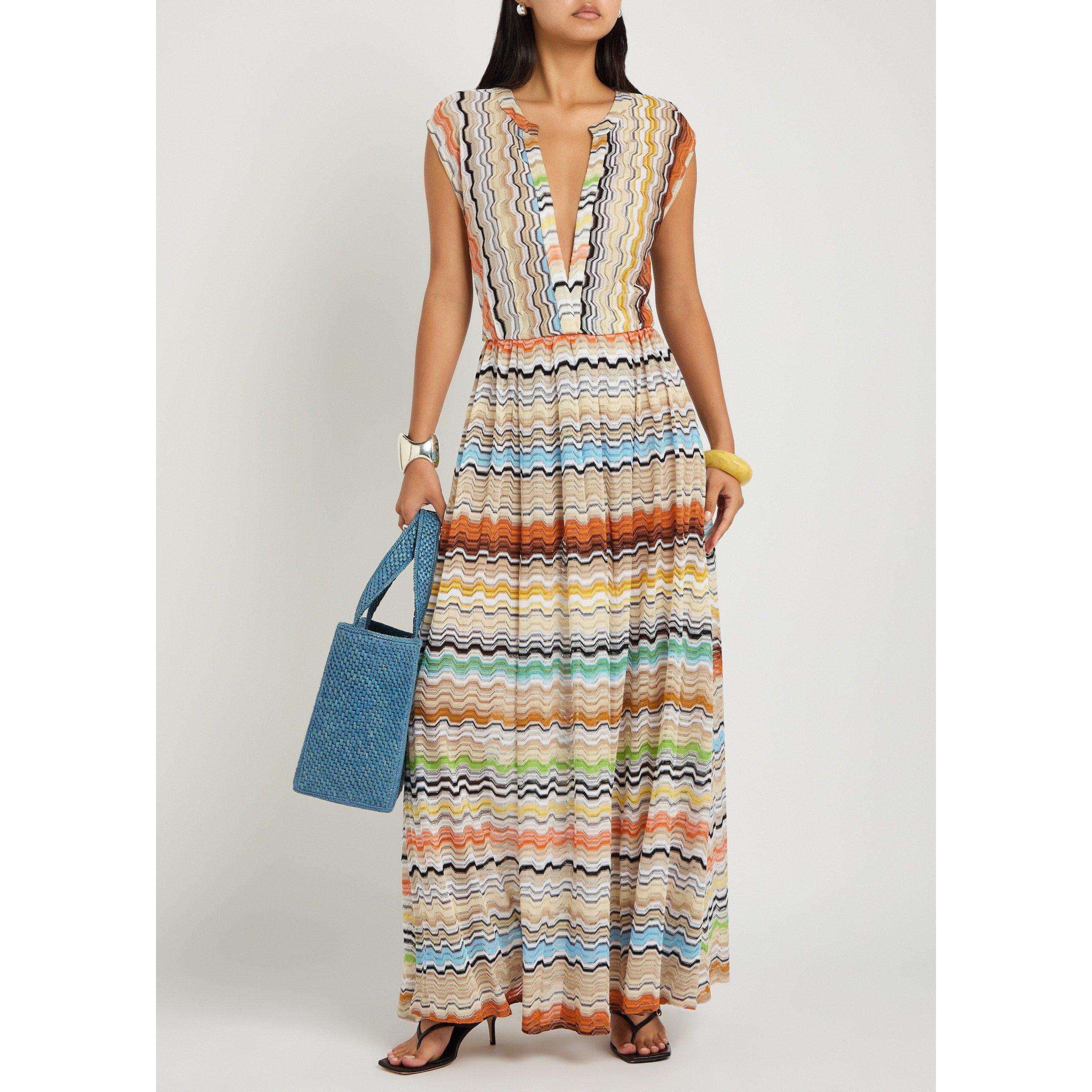 MULTICOLOURED - Missoni - Women's Viscose Cap-Sleeve V-Neck Maxi Dress - 5