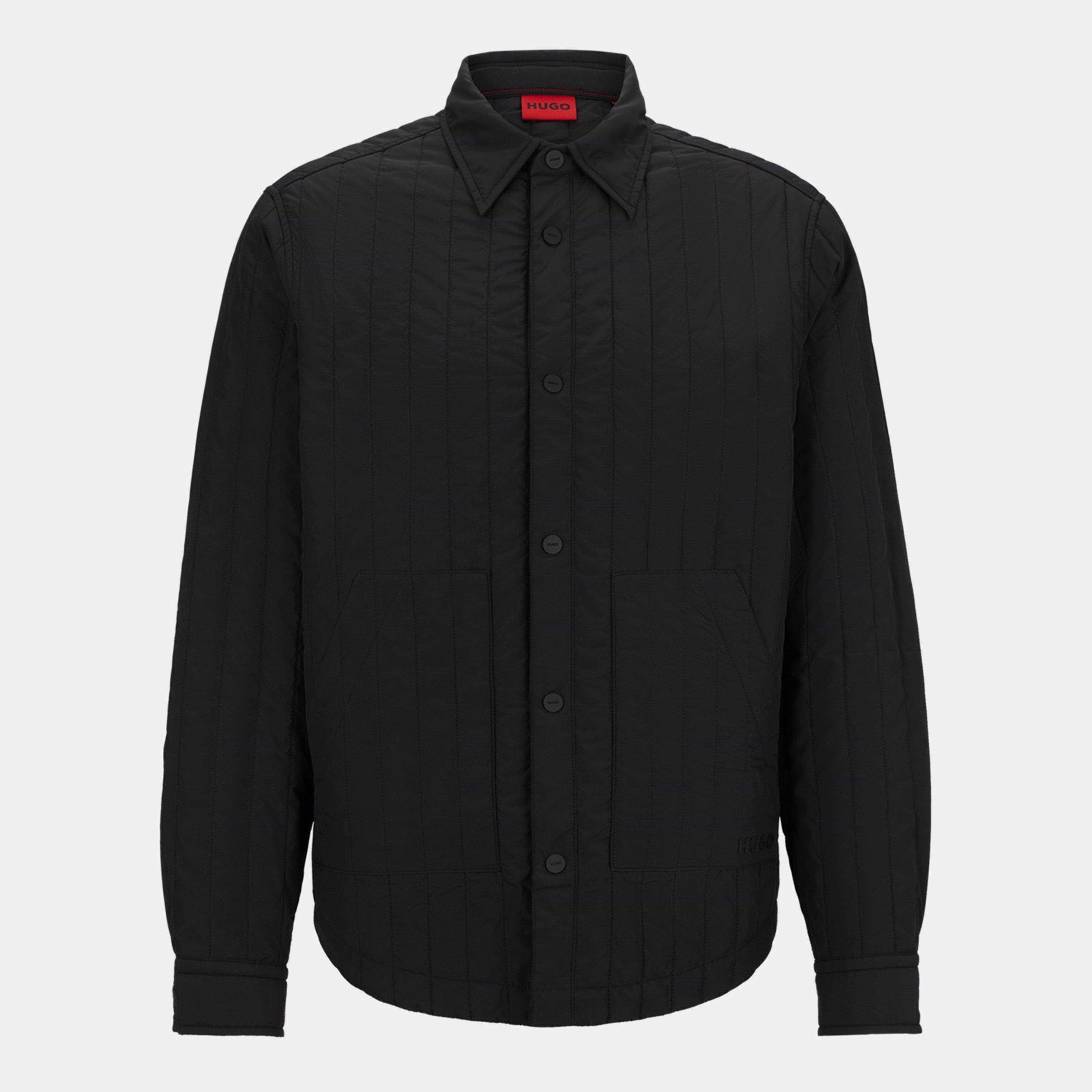 Black 001 - Hugo - Men's Ewel Padded Long Sleeve 2 Pockets Overshirt - 1