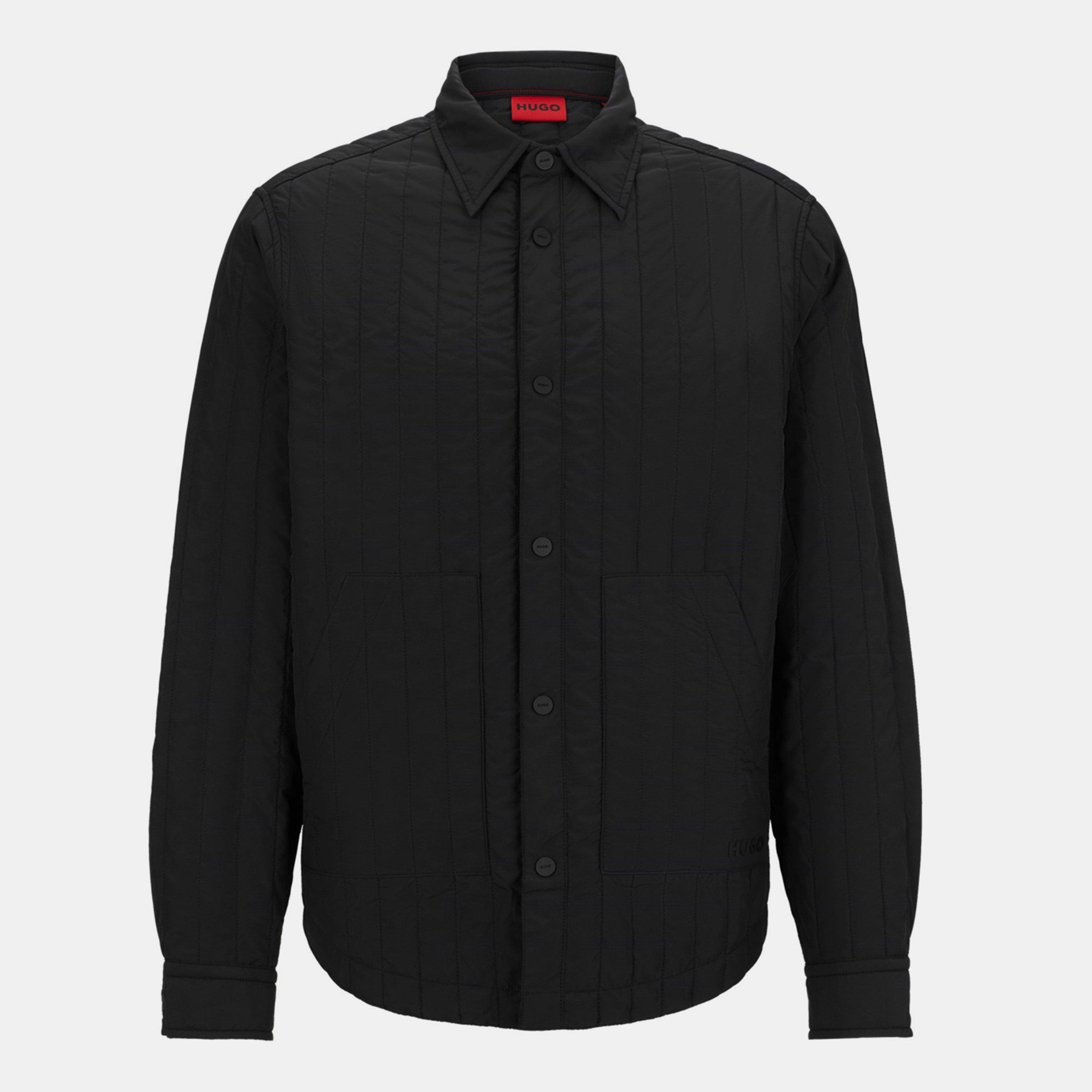 Black 001 - Hugo - Men's Ewel Padded Long Sleeve 2 Pockets Overshirt - 7