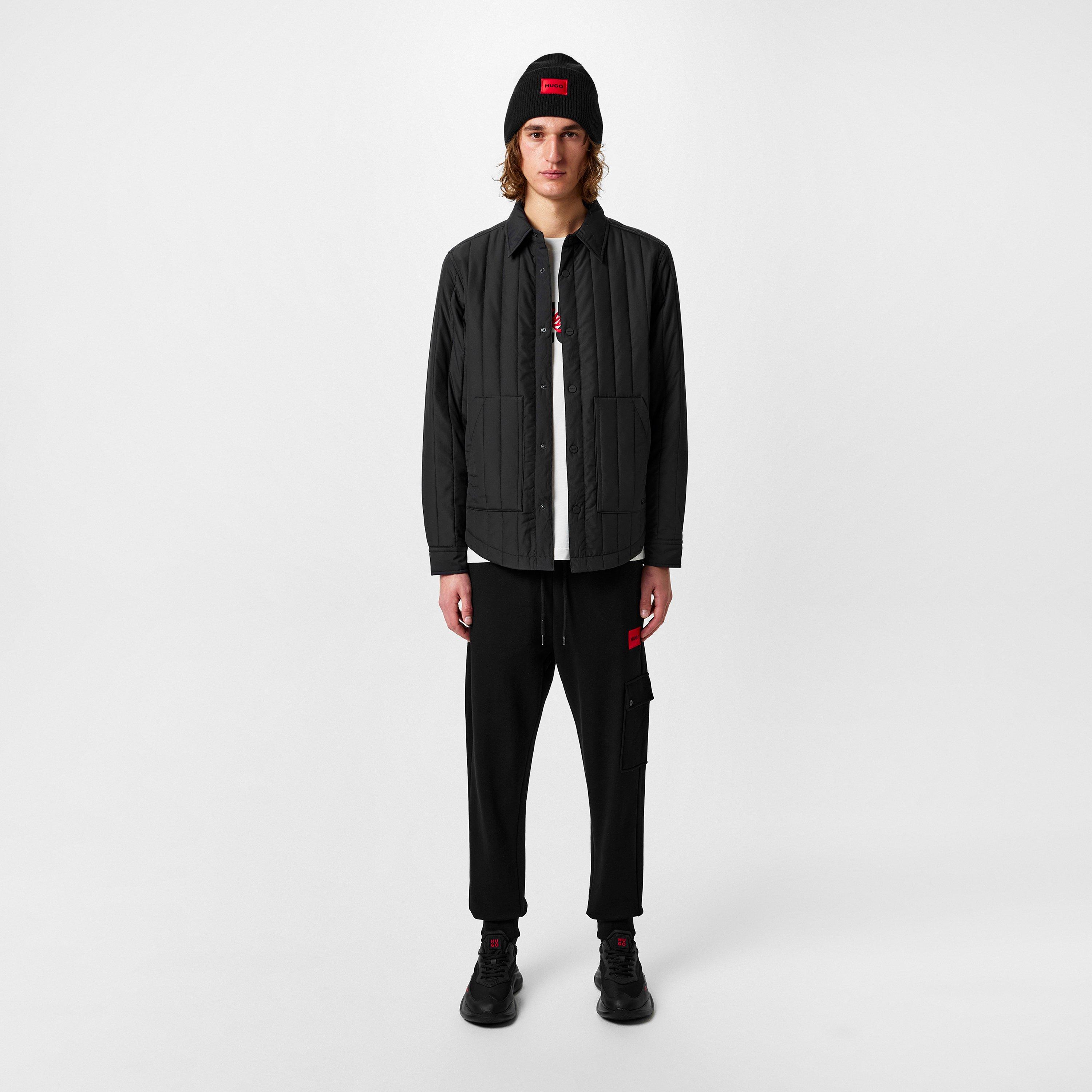 Black 001 - Hugo - Men's Ewel Padded Long Sleeve 2 Pockets Overshirt - 6