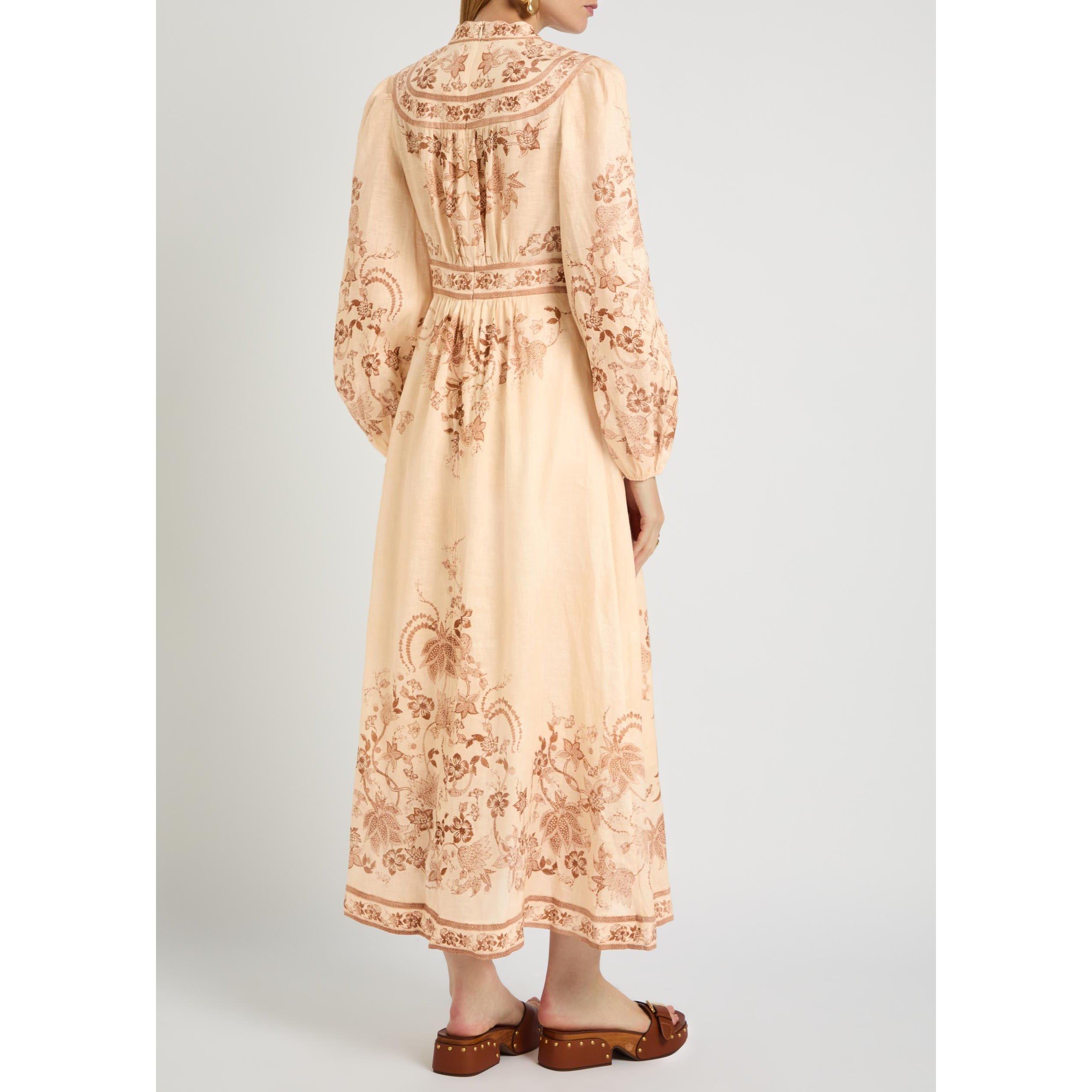 CREAM AND OTHER - Zimmermann - Women's Indra Plunge Midi Linen Boho Dress - 3