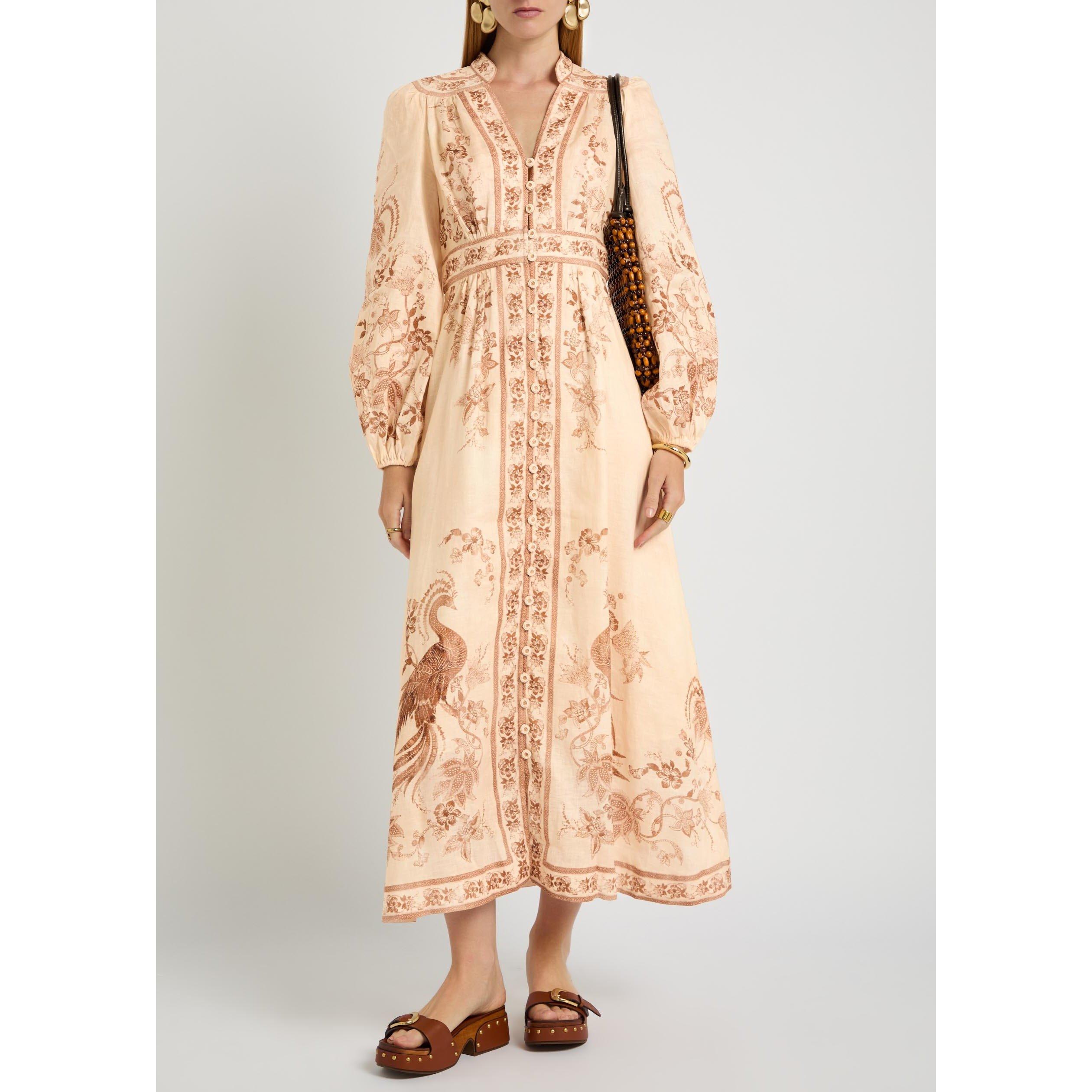 CREAM AND OTHER - Zimmermann - Women's Indra Plunge Midi Linen Boho Dress - 5