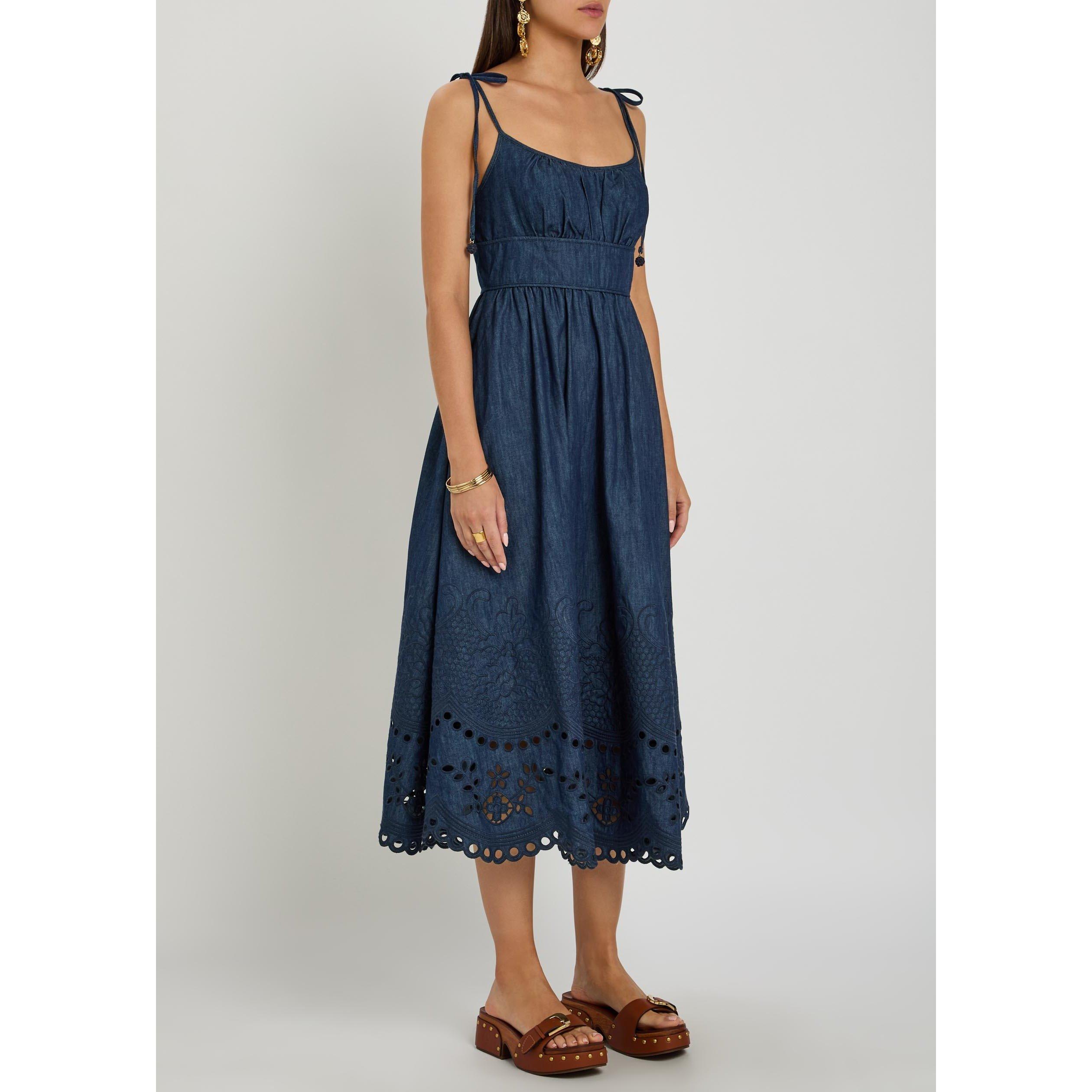 NAVY - Zimmermann - Women's Mahon Broderie Denim Midi Boho Dress - 2
