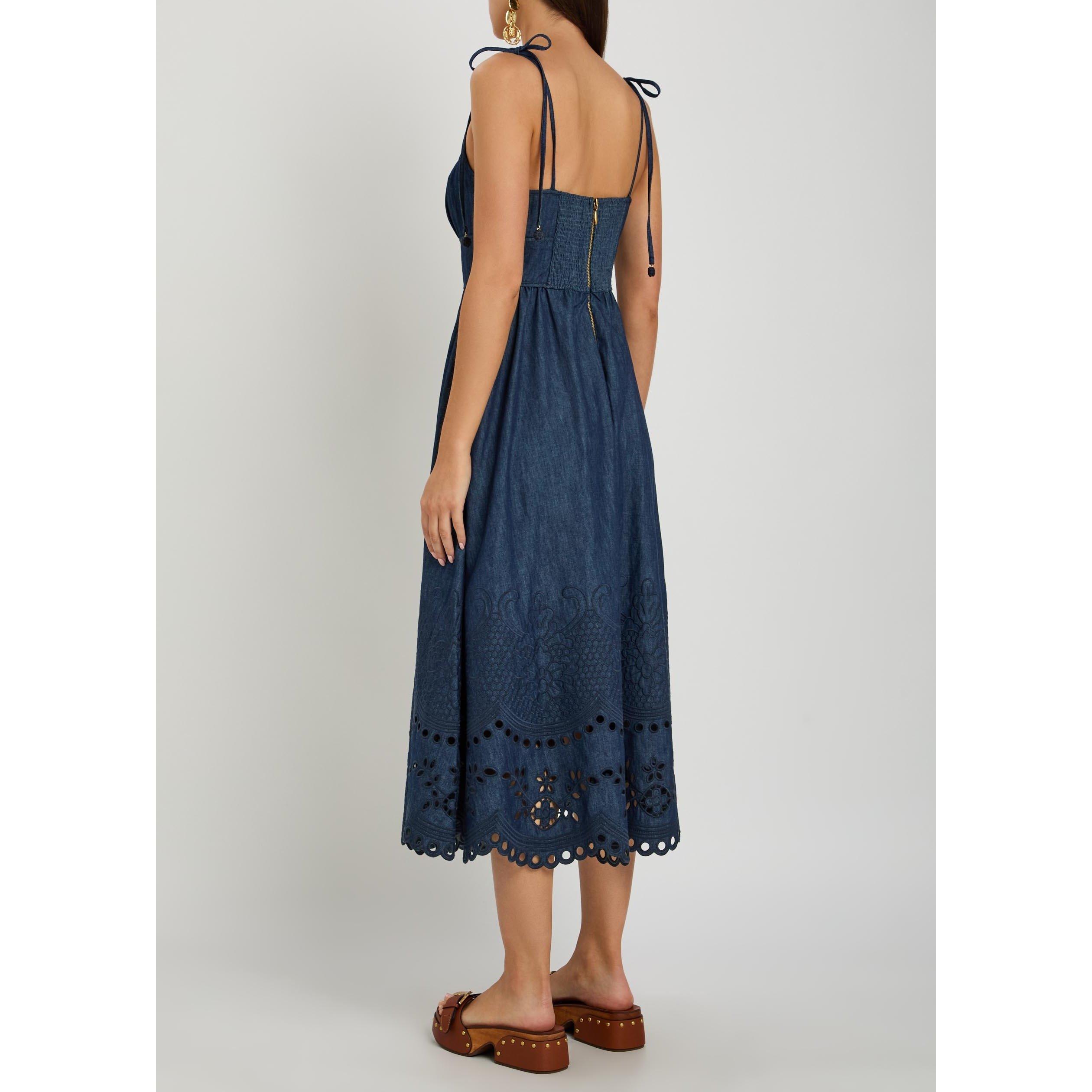 NAVY - Zimmermann - Women's Mahon Broderie Denim Midi Boho Dress - 3