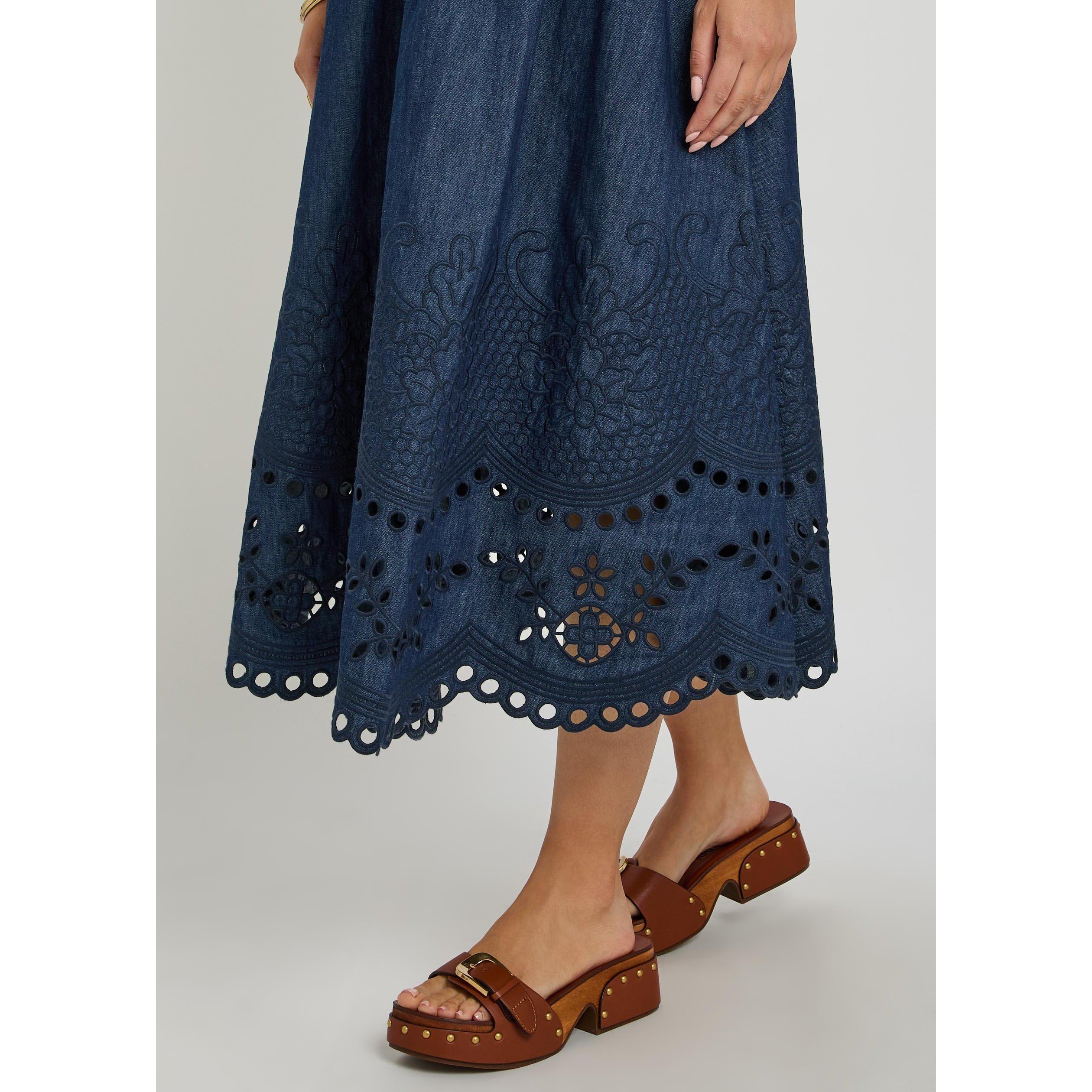 NAVY - Zimmermann - Women's Mahon Broderie Denim Midi Boho Dress - 4