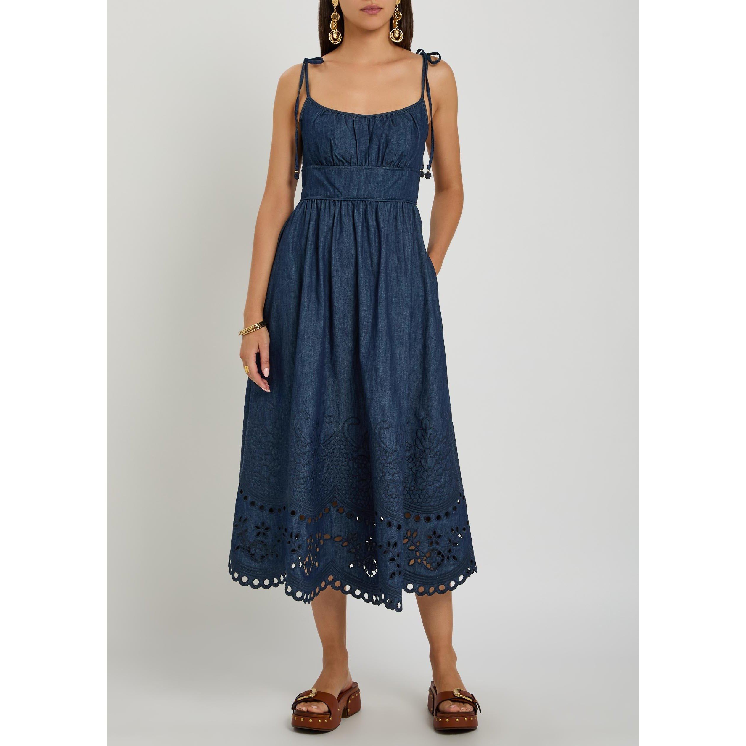 NAVY - Zimmermann - Women's Mahon Broderie Denim Midi Boho Dress - 5