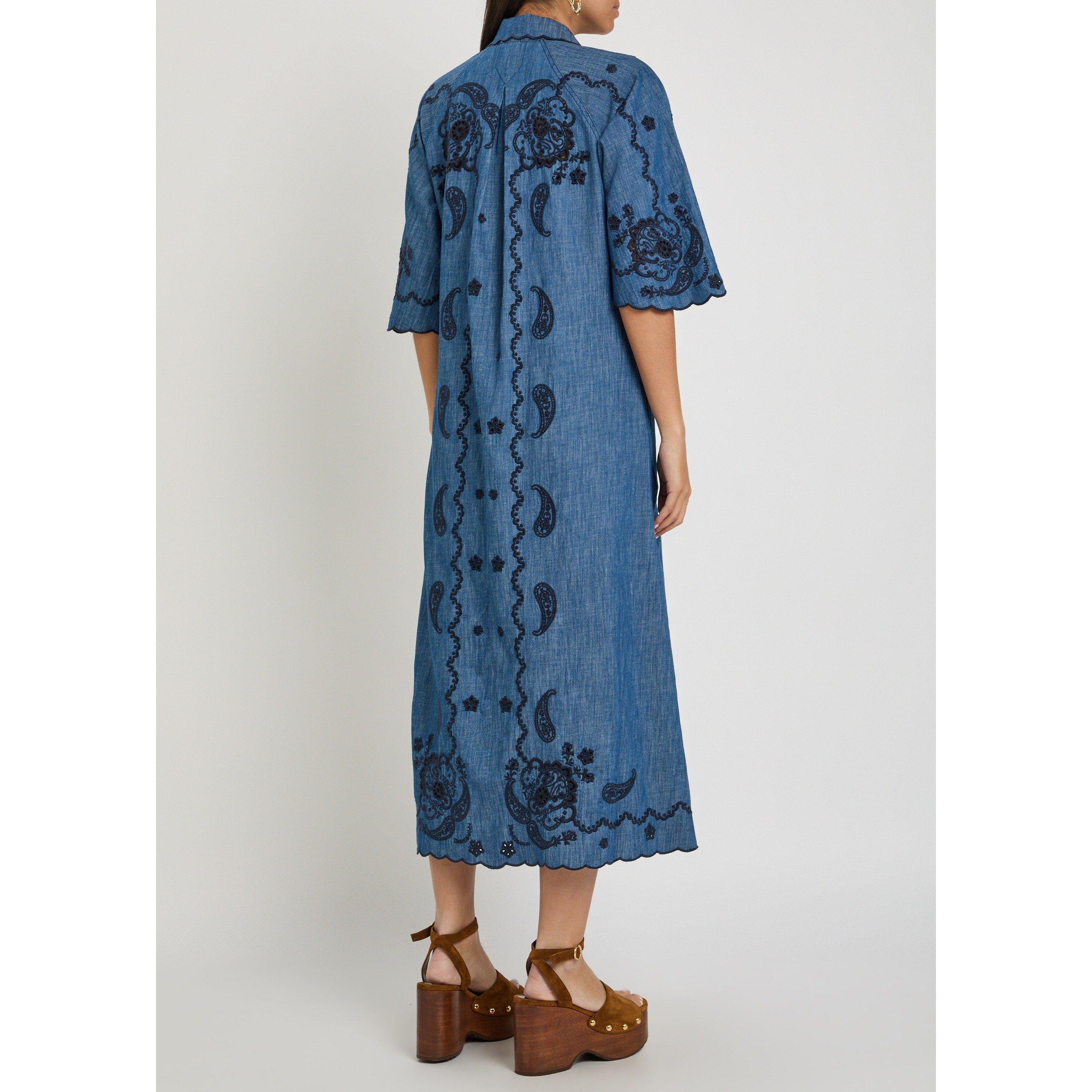 BLUE - Zimmermann - Aster Embroidered Denim Midi - 3