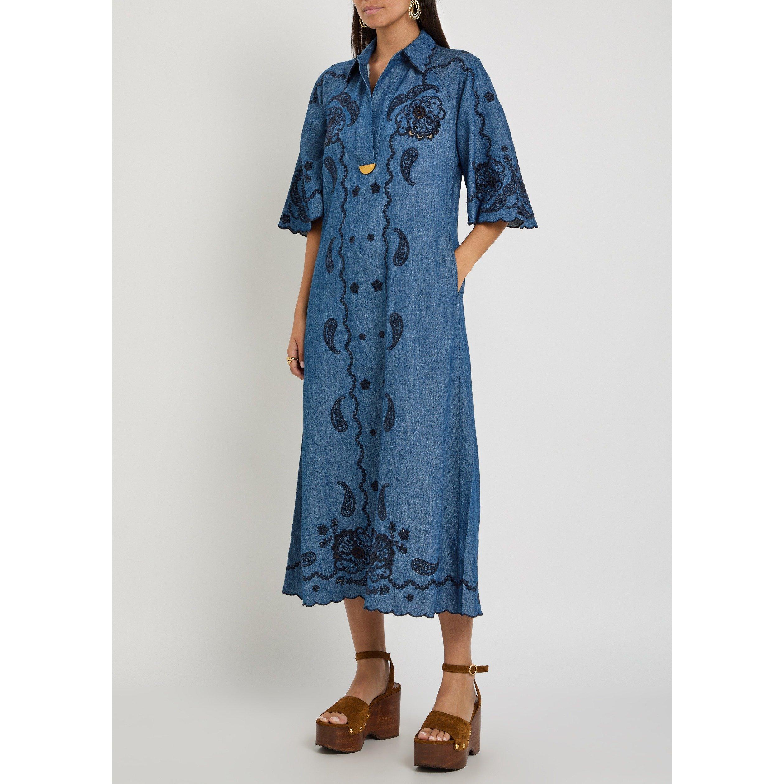 BLUE - Zimmermann - Aster Embroidered Denim Midi - 5