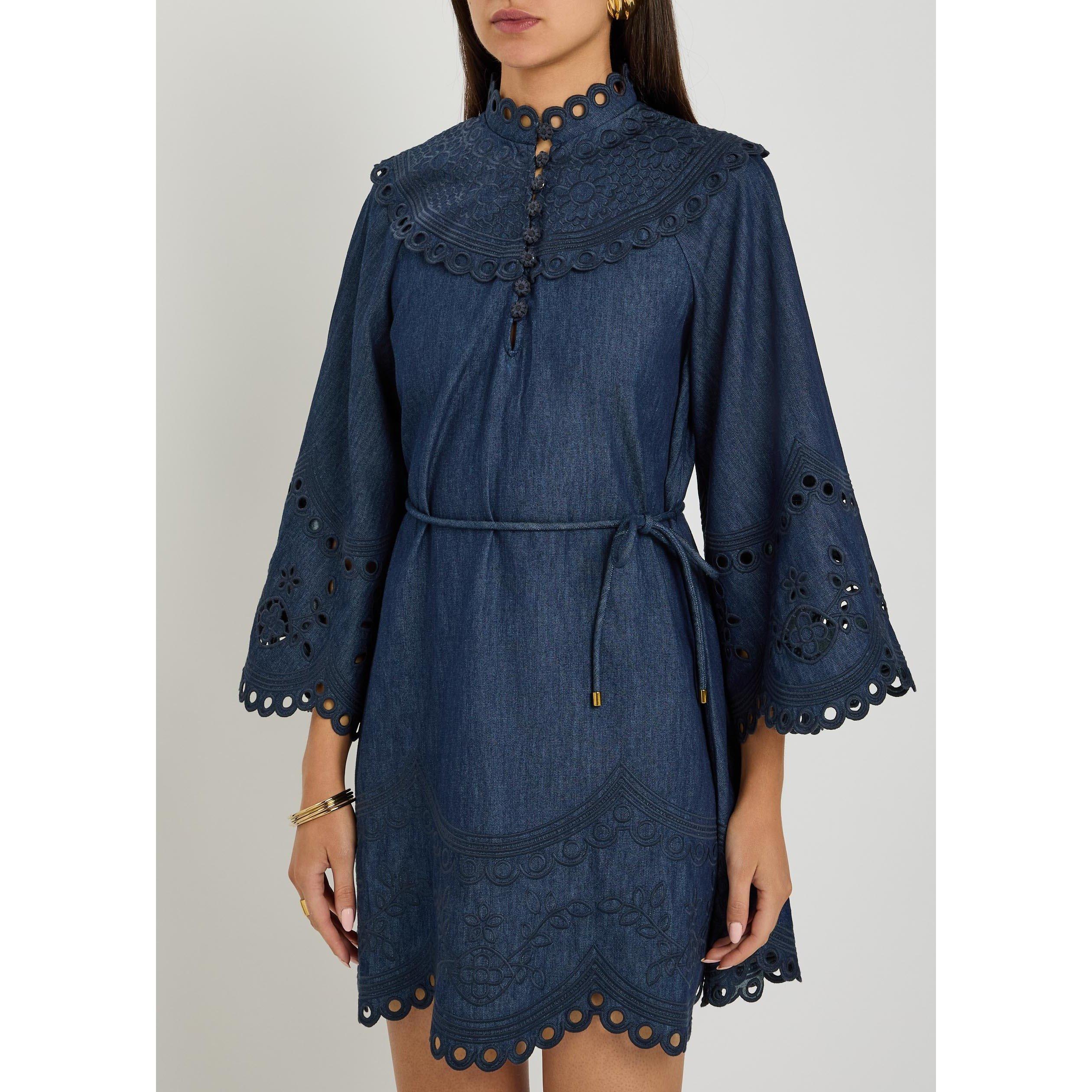 NAVY - Zimmermann - Women's Mahon Broderie Denim Mini Dress - 2