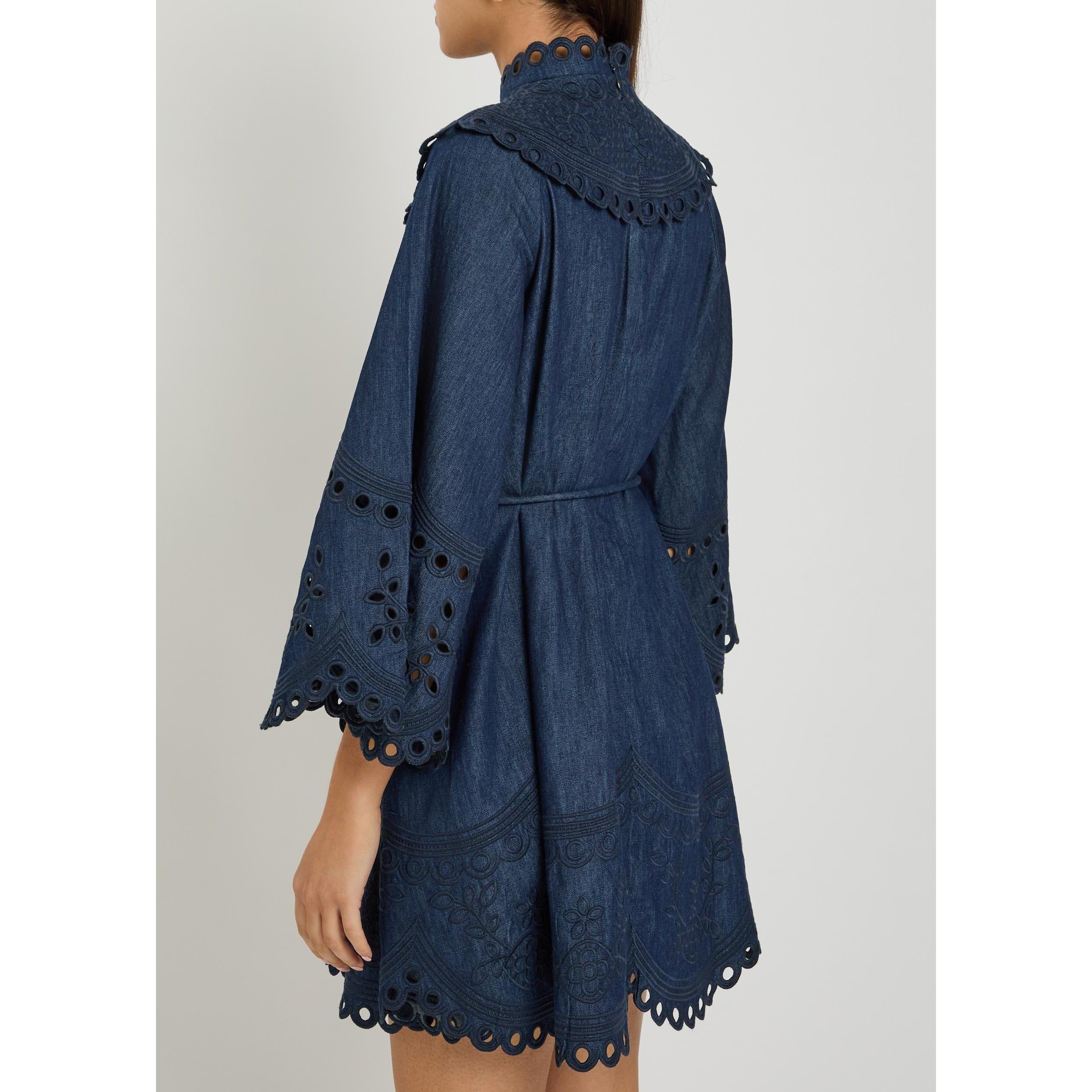 NAVY - Zimmermann - Women's Mahon Broderie Denim Mini Dress - 3
