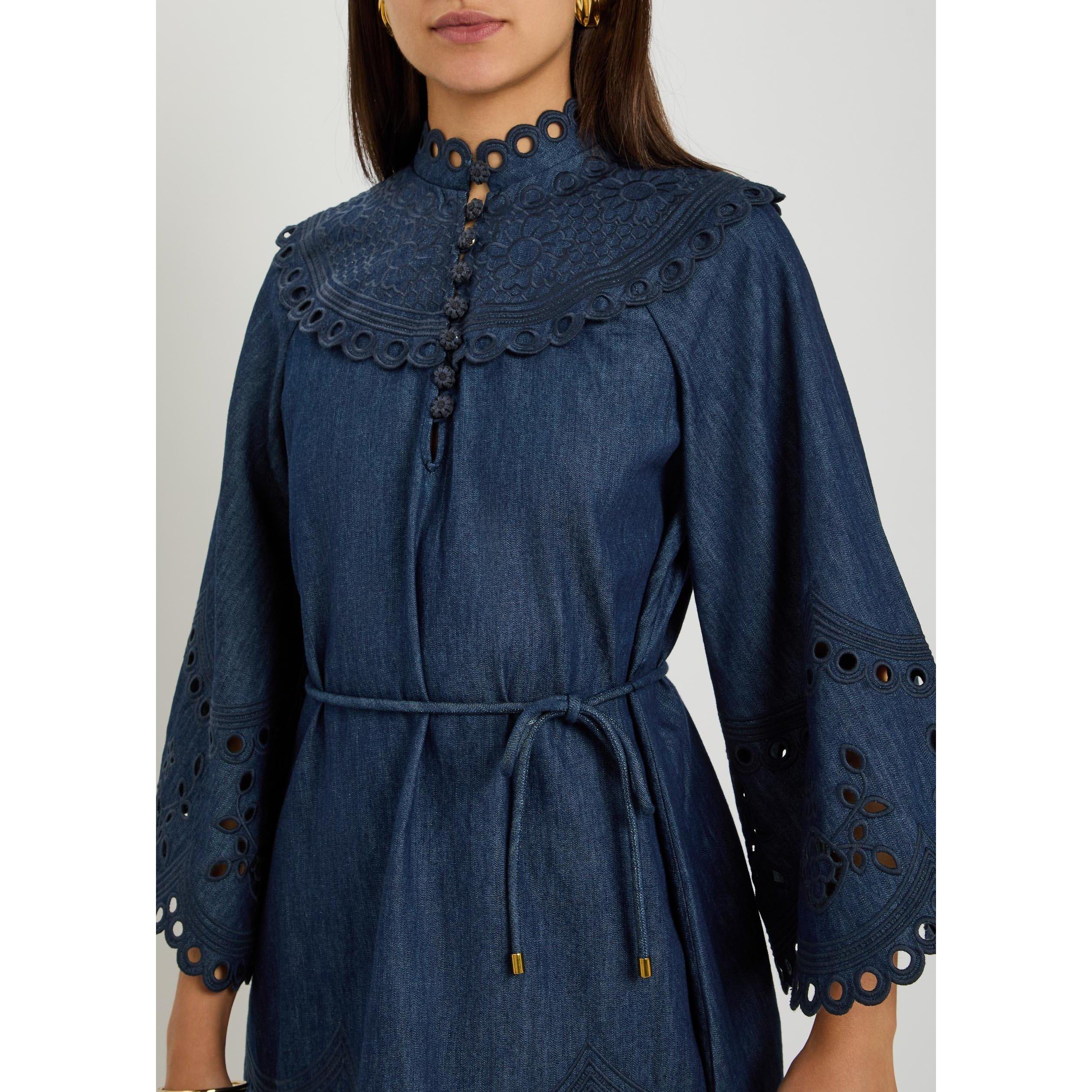 NAVY - Zimmermann - Women's Mahon Broderie Denim Mini Dress - 4